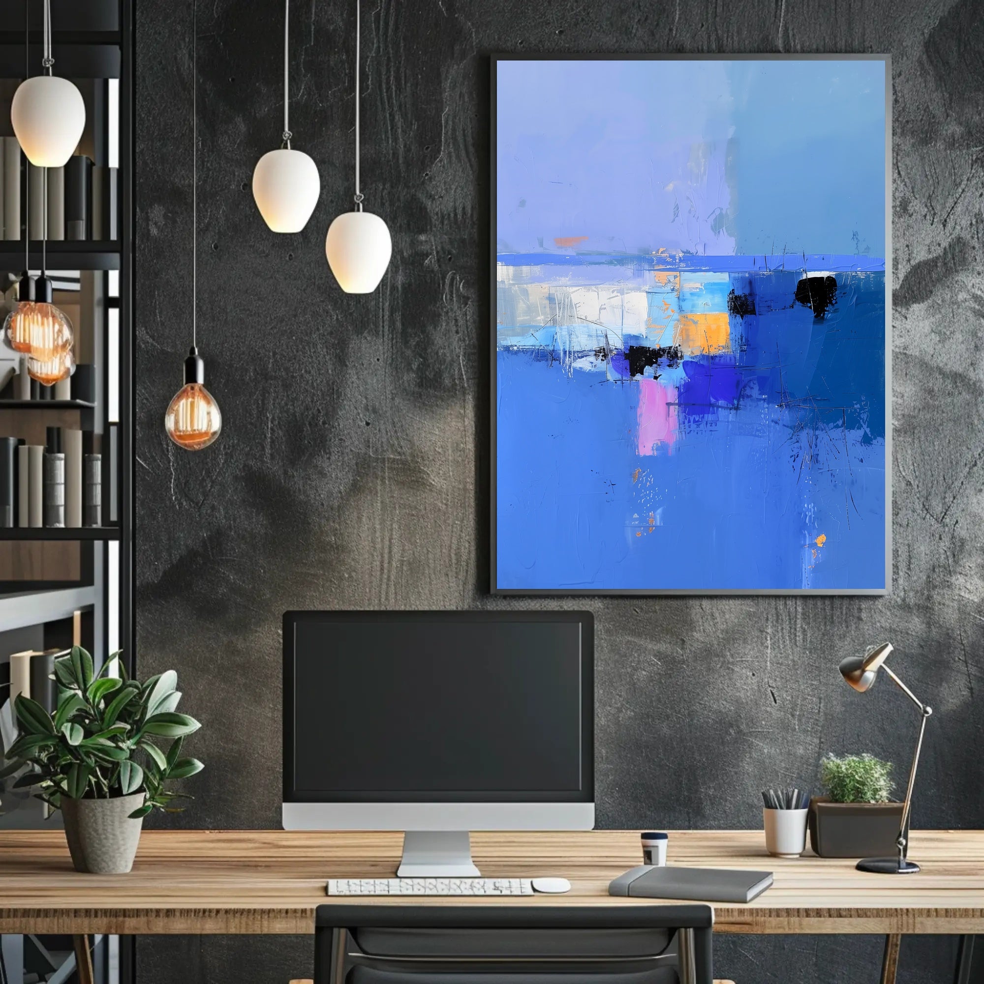 Vivid Blue Horizon Abstract Artistic Poster PosterGoat