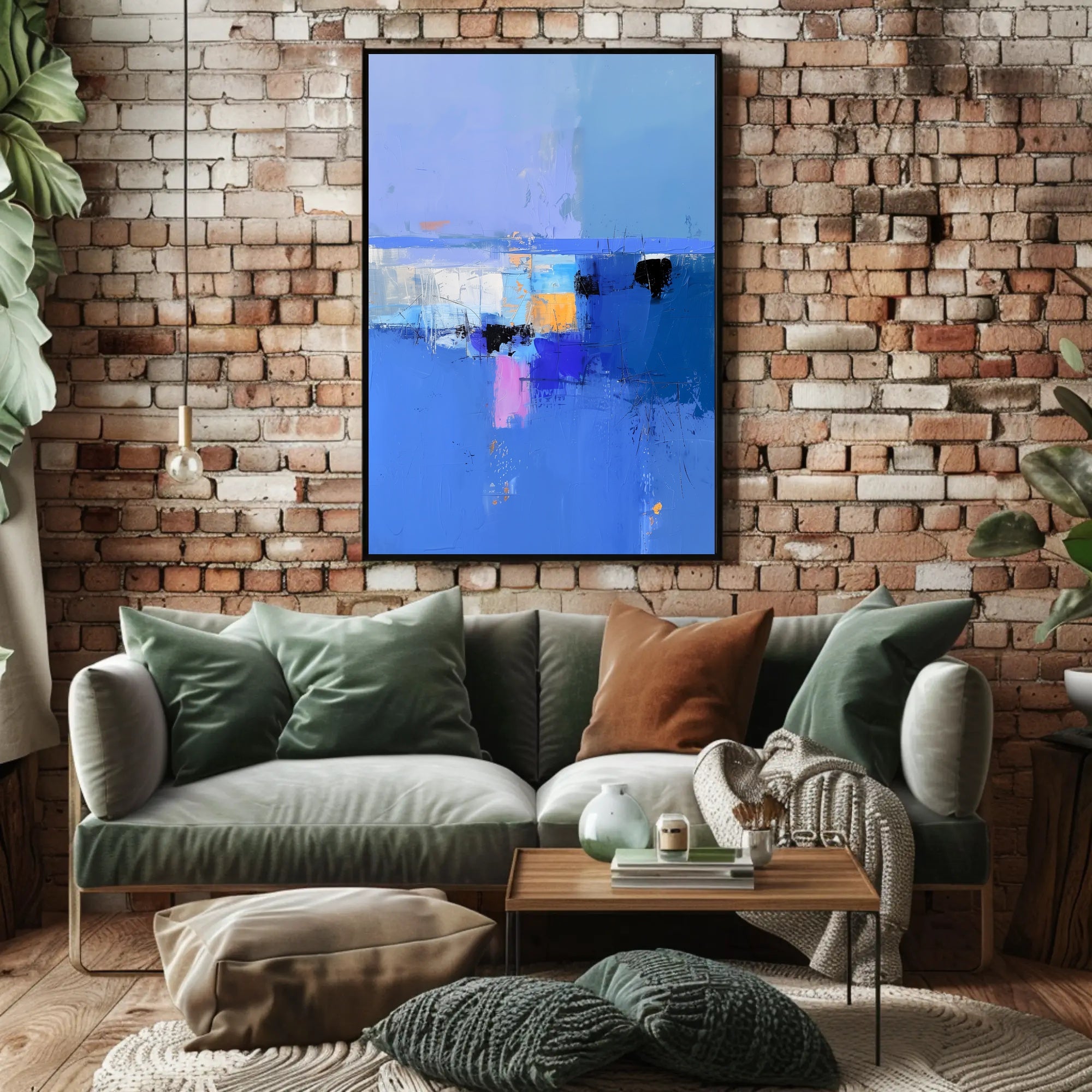 Vivid Blue Horizon Abstract Artistic Poster PosterGoat