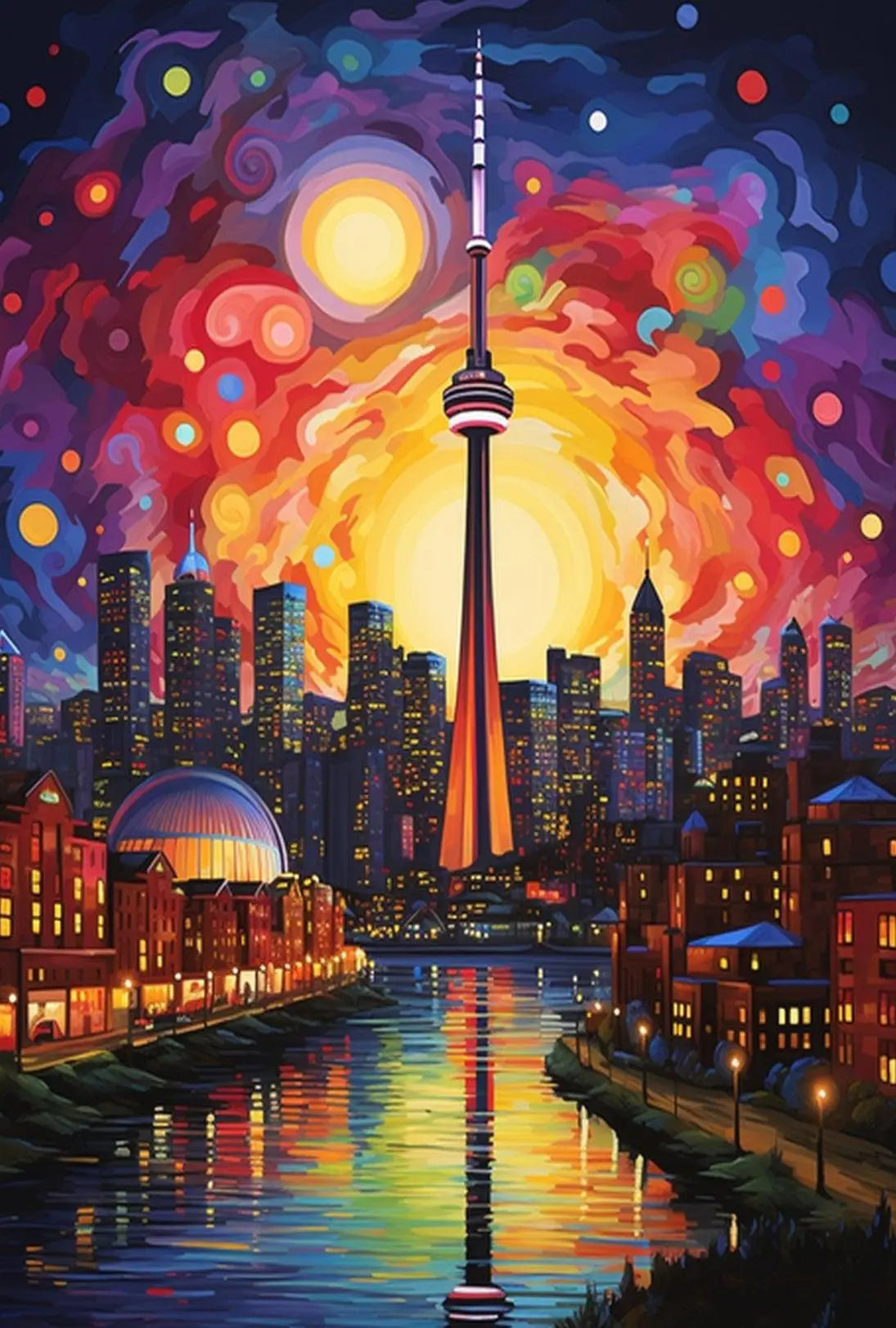 Vivid Cityscape Dreamlike Urban Life Artistic Poster PosterGoat