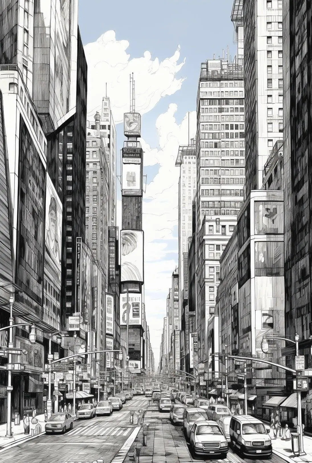 Vivid Urban Scene Sketch New York Artistic or Pop Culture Poster PosterGoat