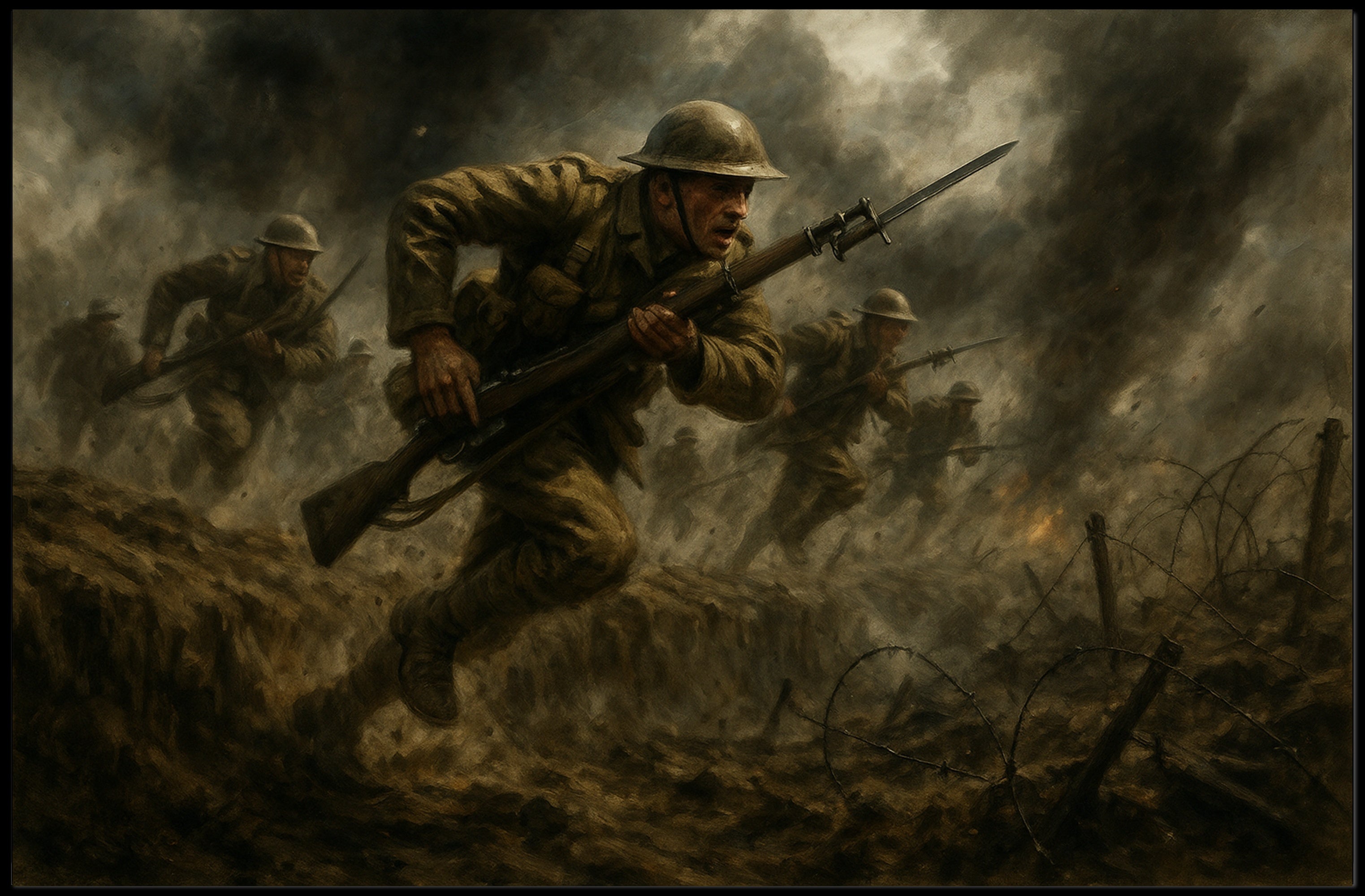 WWI Soldiers Charging Forward Military Recruitment Poster PosterGoat