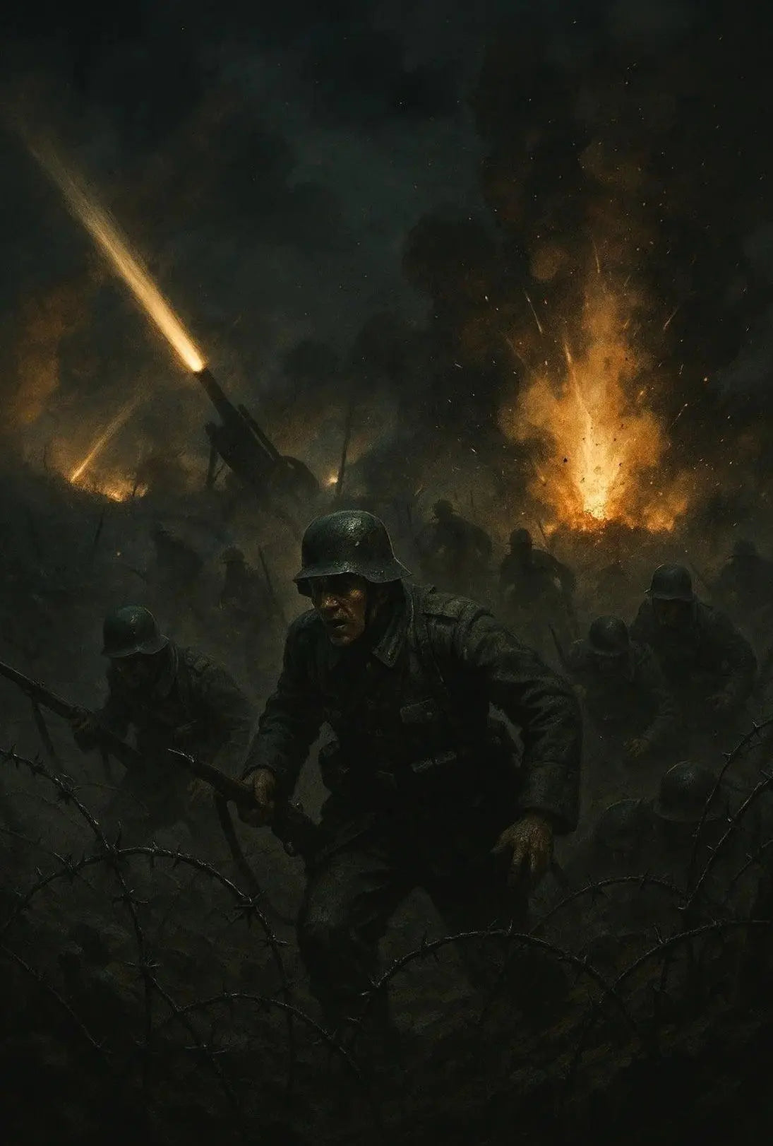 WWII Battlefield Chaos Realistic Wartime Poster PosterGoat