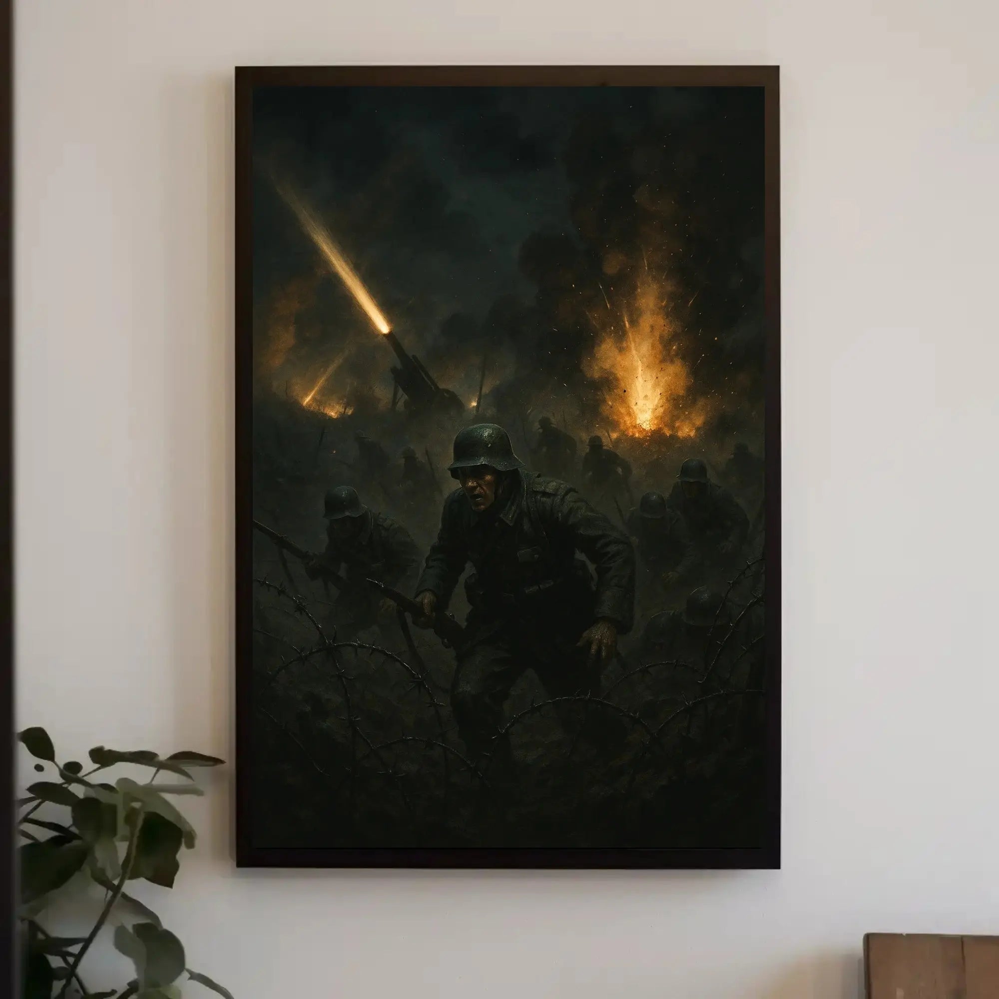 WWII Battlefield Chaos Realistic Wartime Poster PosterGoat