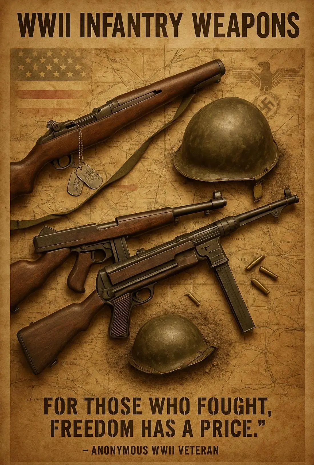 WWII Infantry Weapons Themed Historical Poster PosterGoat