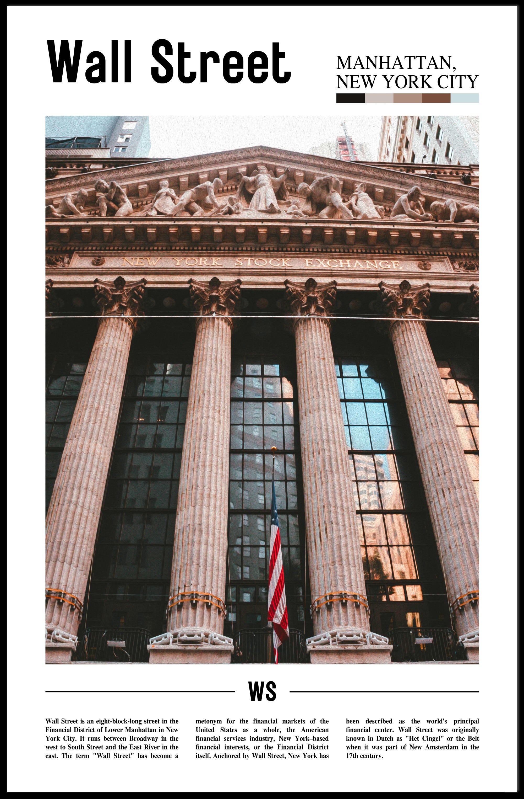 Wall Street Panorama in Manhattan Contemporary Travel Poster PosterGoat