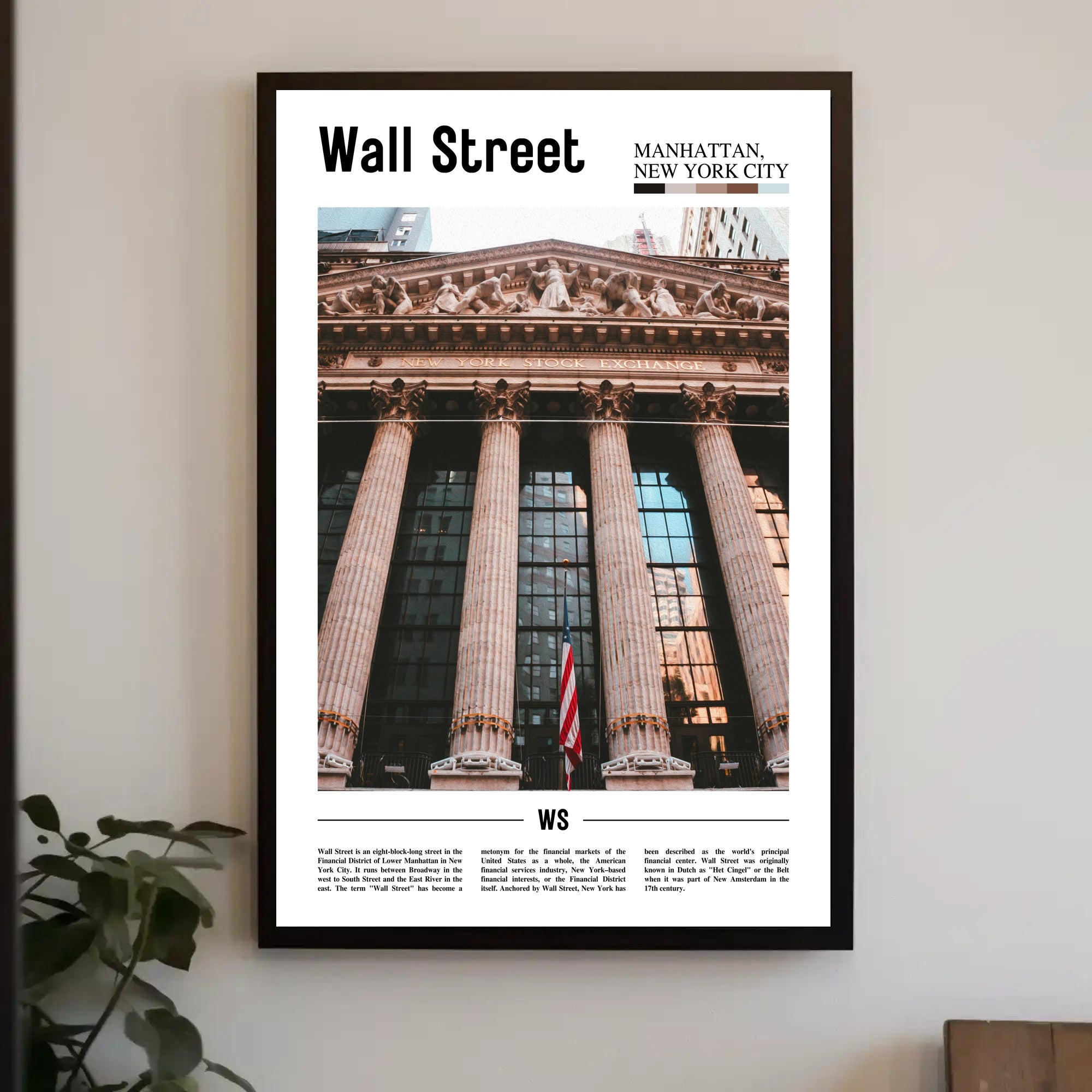 Wall Street Panorama in Manhattan Contemporary Travel Poster PosterGoat