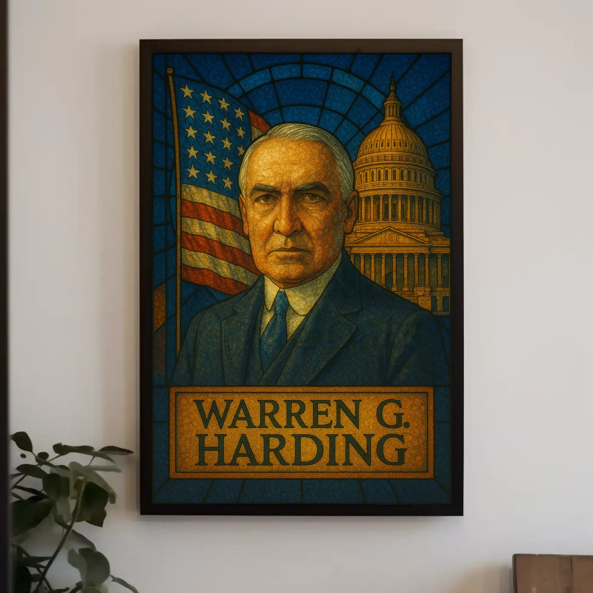 Warren G. Harding Stained Glass Historical or Presidential Poster PosterGoat