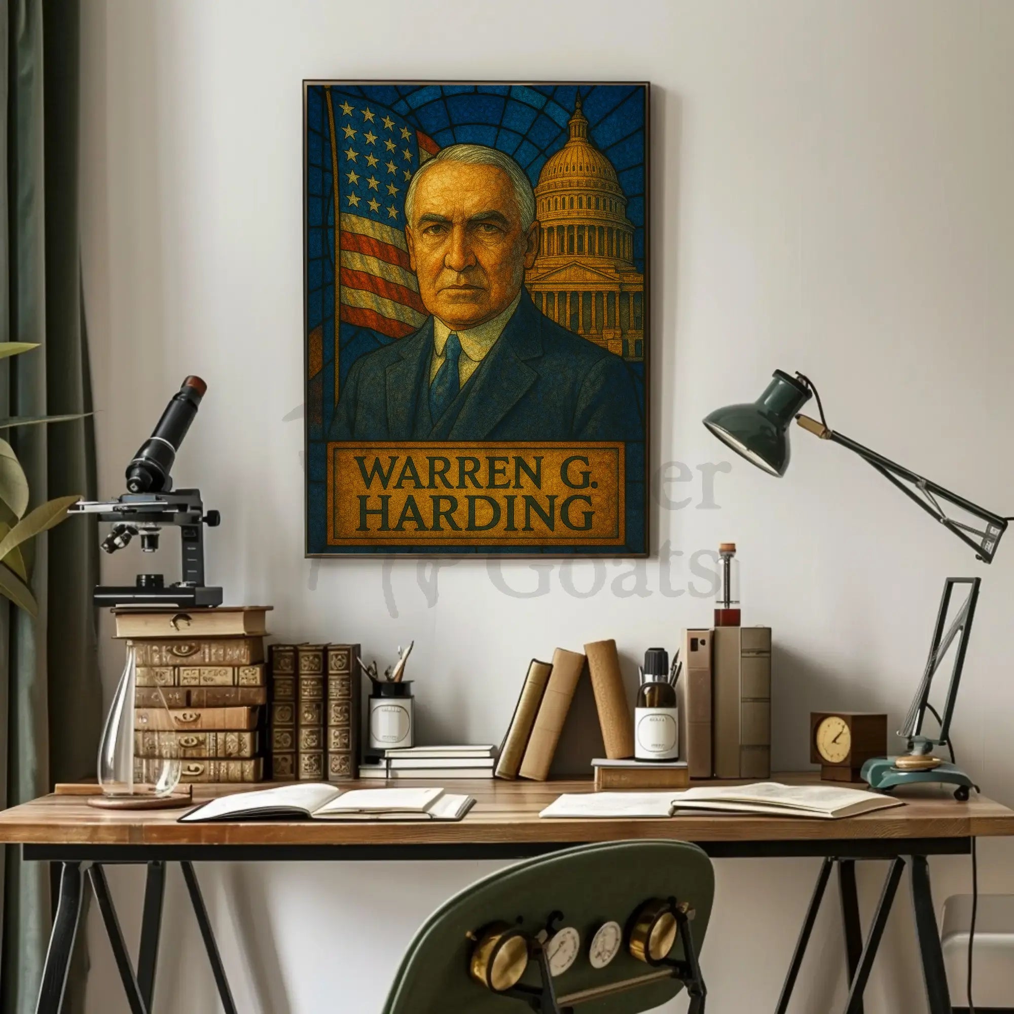 Warren G. Harding Stained Glass Historical or Presidential Poster PosterGoat