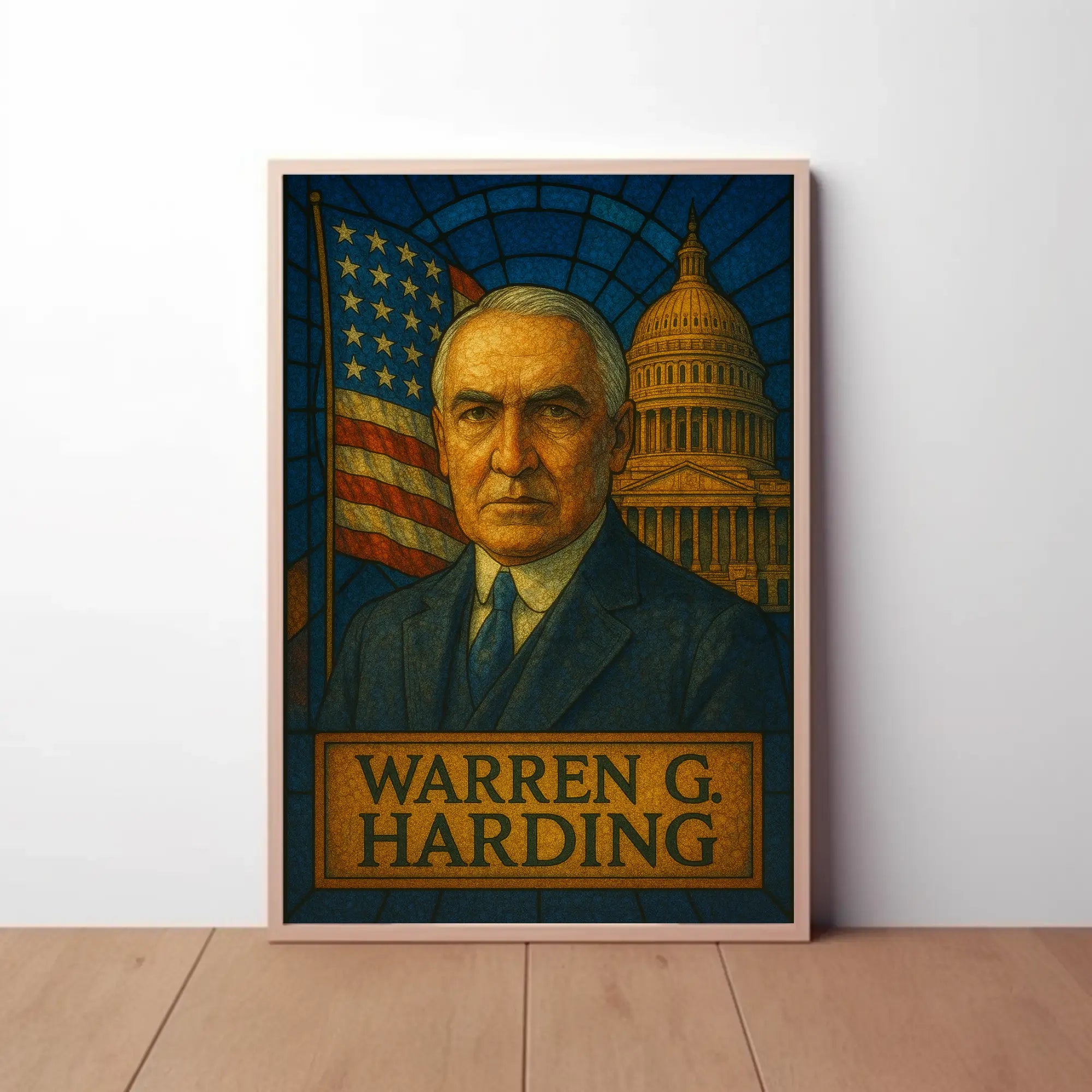 Warren G. Harding Stained Glass Historical or Presidential Poster PosterGoat