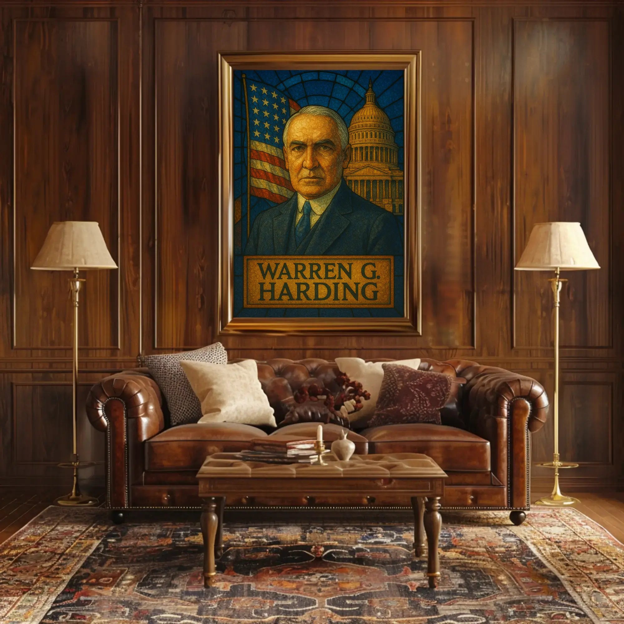Warren G. Harding Stained Glass Historical or Presidential Poster PosterGoat