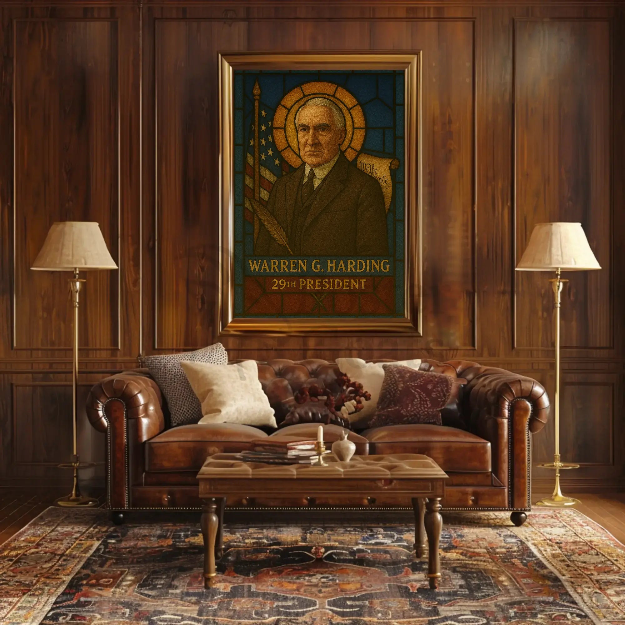 Warren G. Harding Stained Glass Presidential Poster PosterGoat