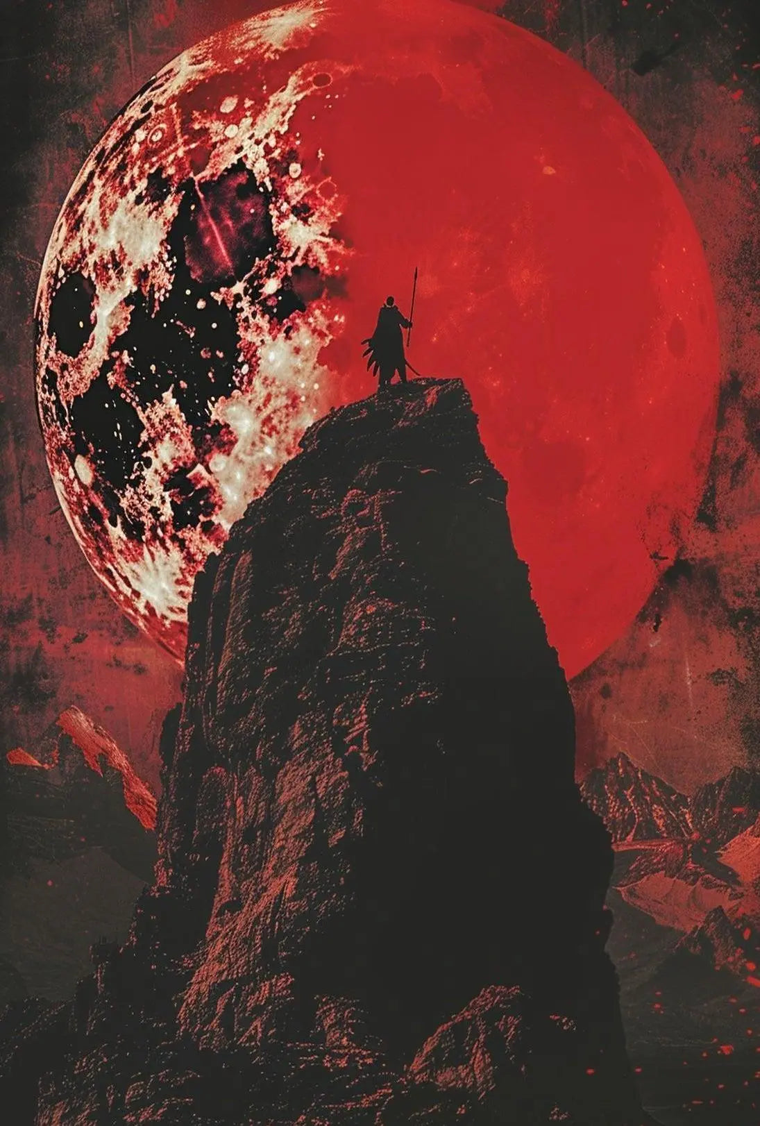 Warrior's Quest Under Red Moon Fantasy Art Poster PosterGoat
