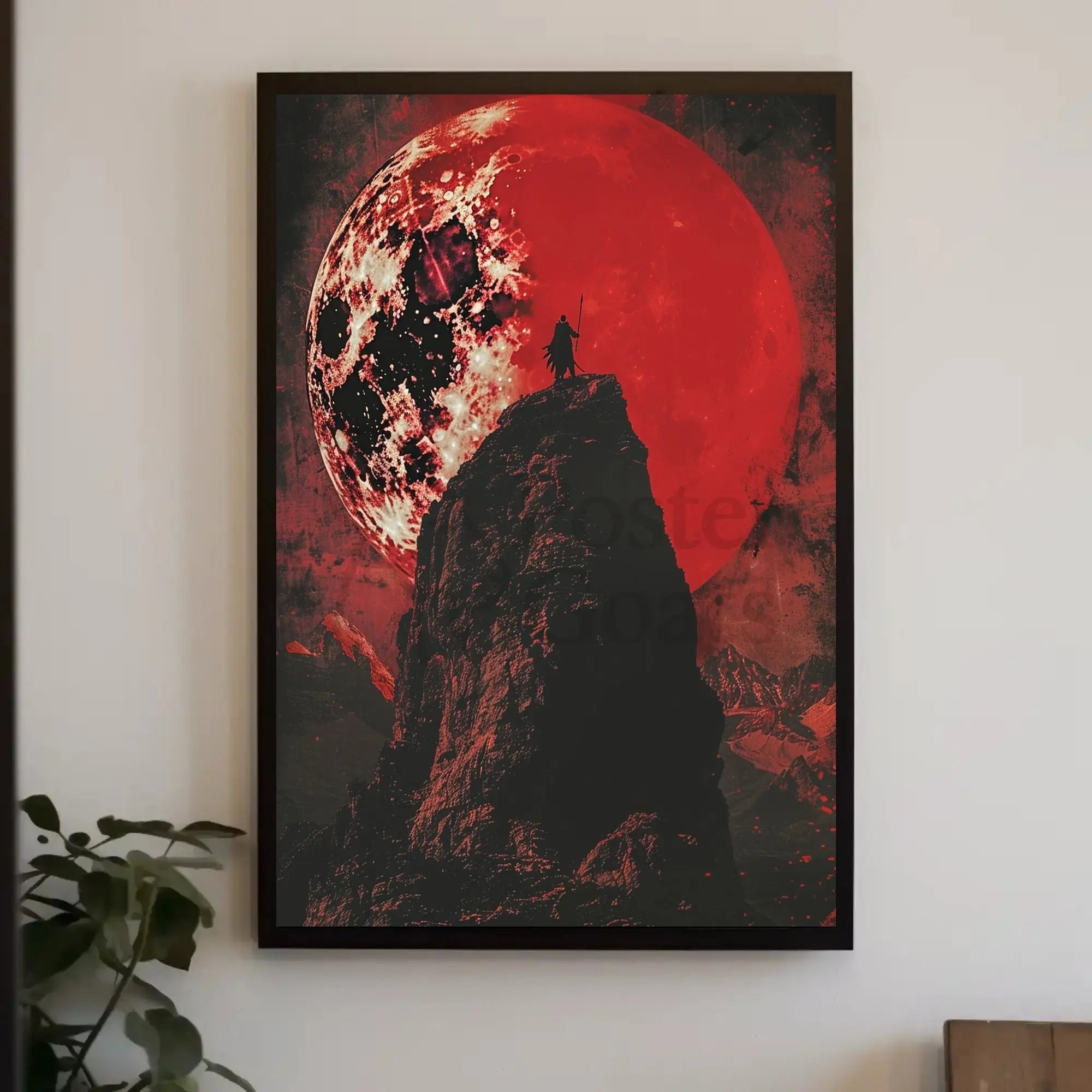 Warrior's Quest Under Red Moon Fantasy Art Poster PosterGoat