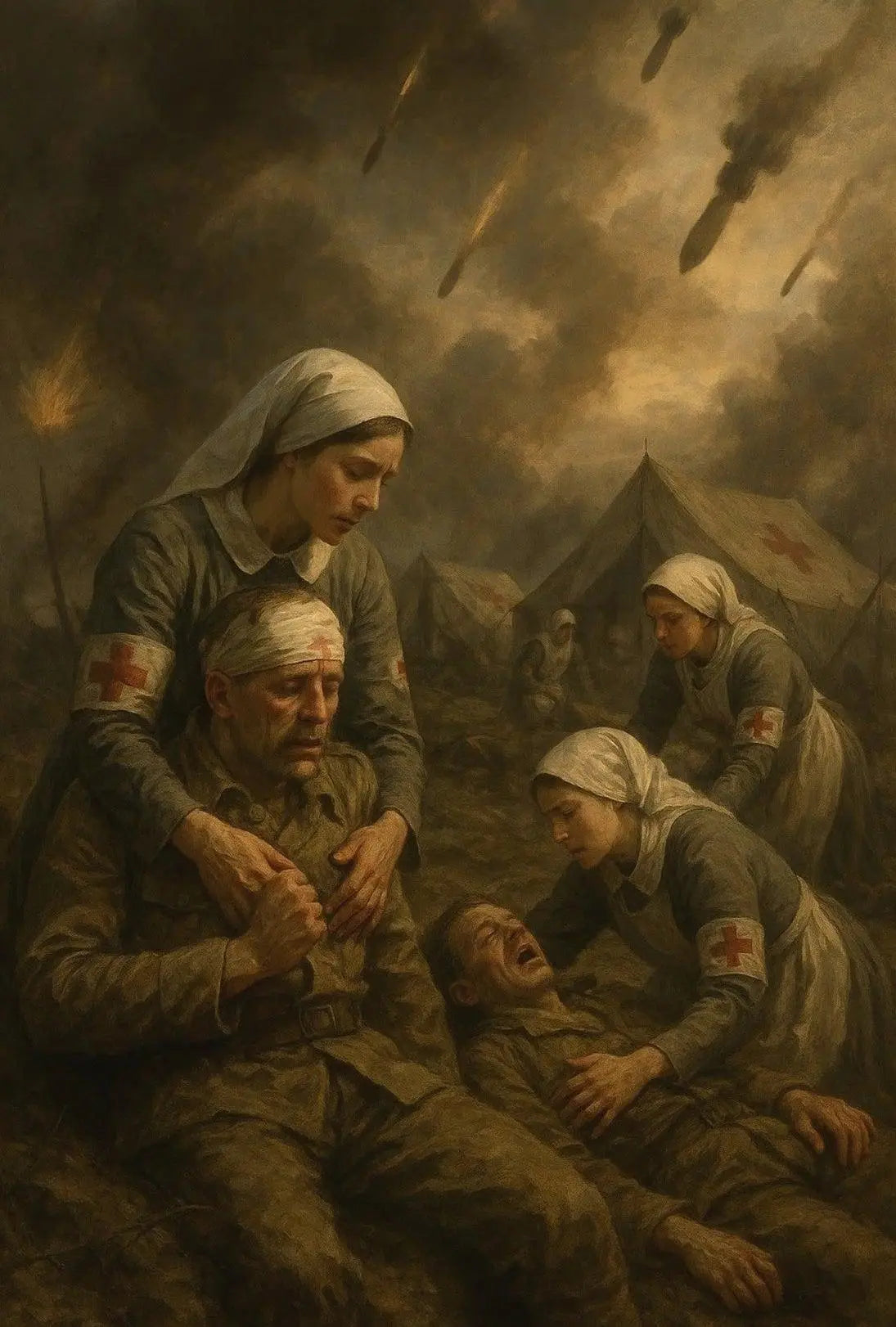 Wartime Compassion in Chaos: WWII Poster PosterGoat