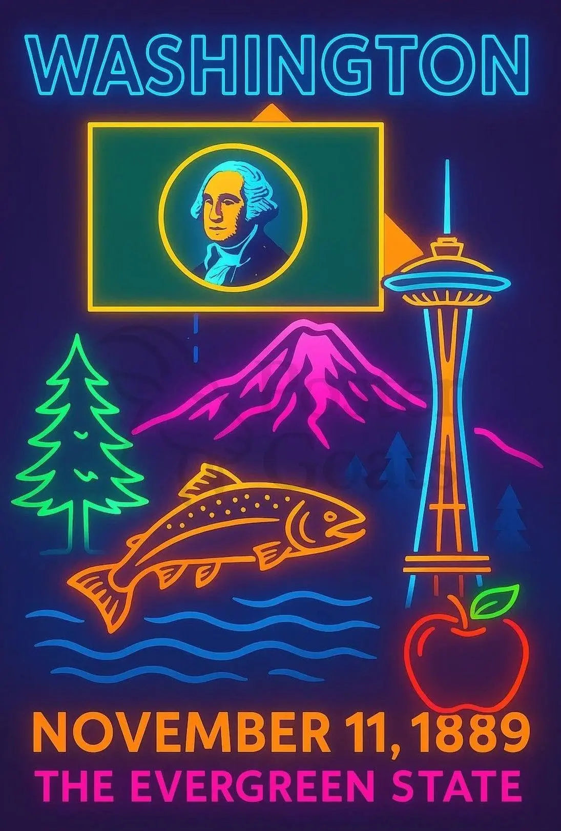 Washington State Neon Celebration Cultural Heritage Poster PosterGoat
