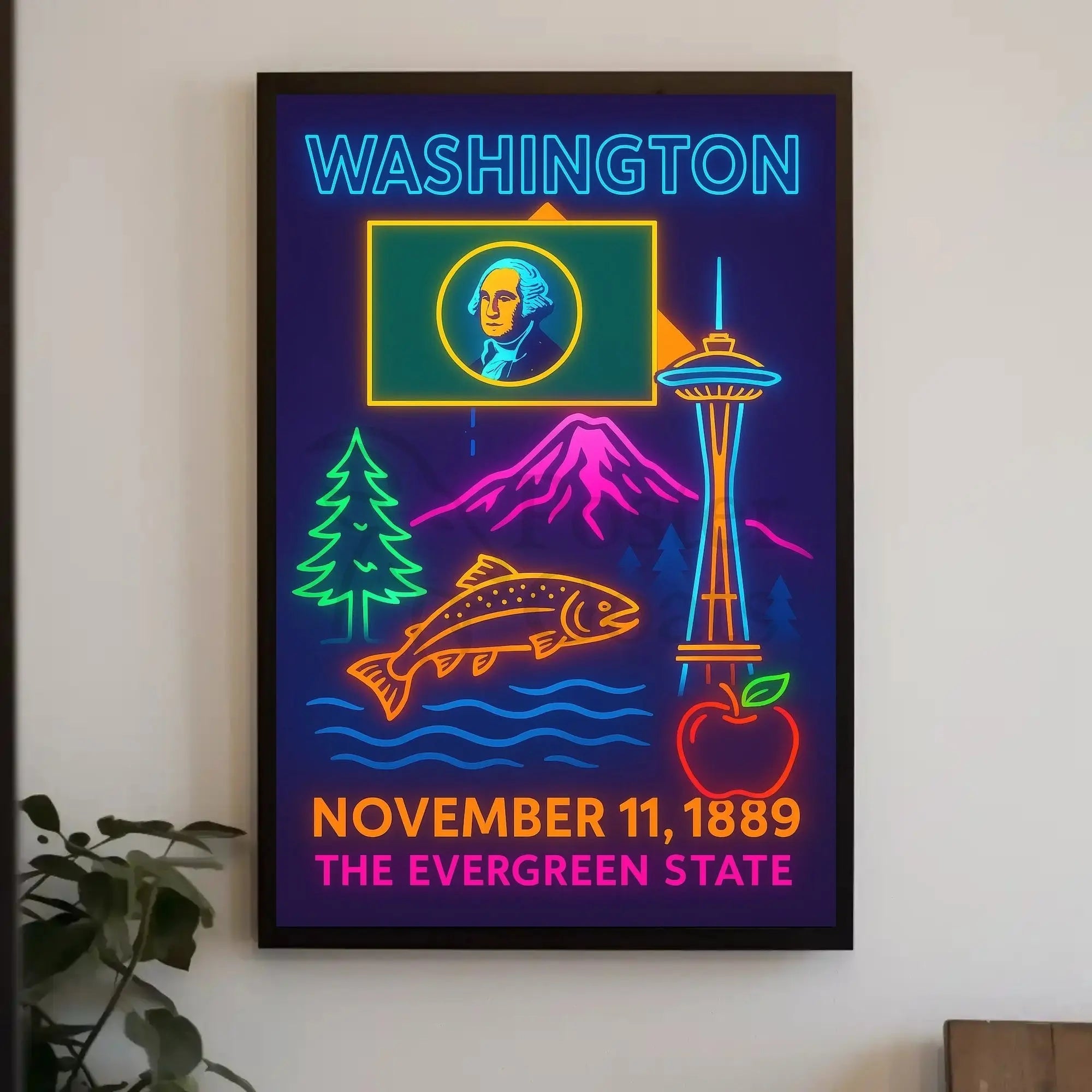 Washington State Neon Celebration Cultural Heritage Poster PosterGoat