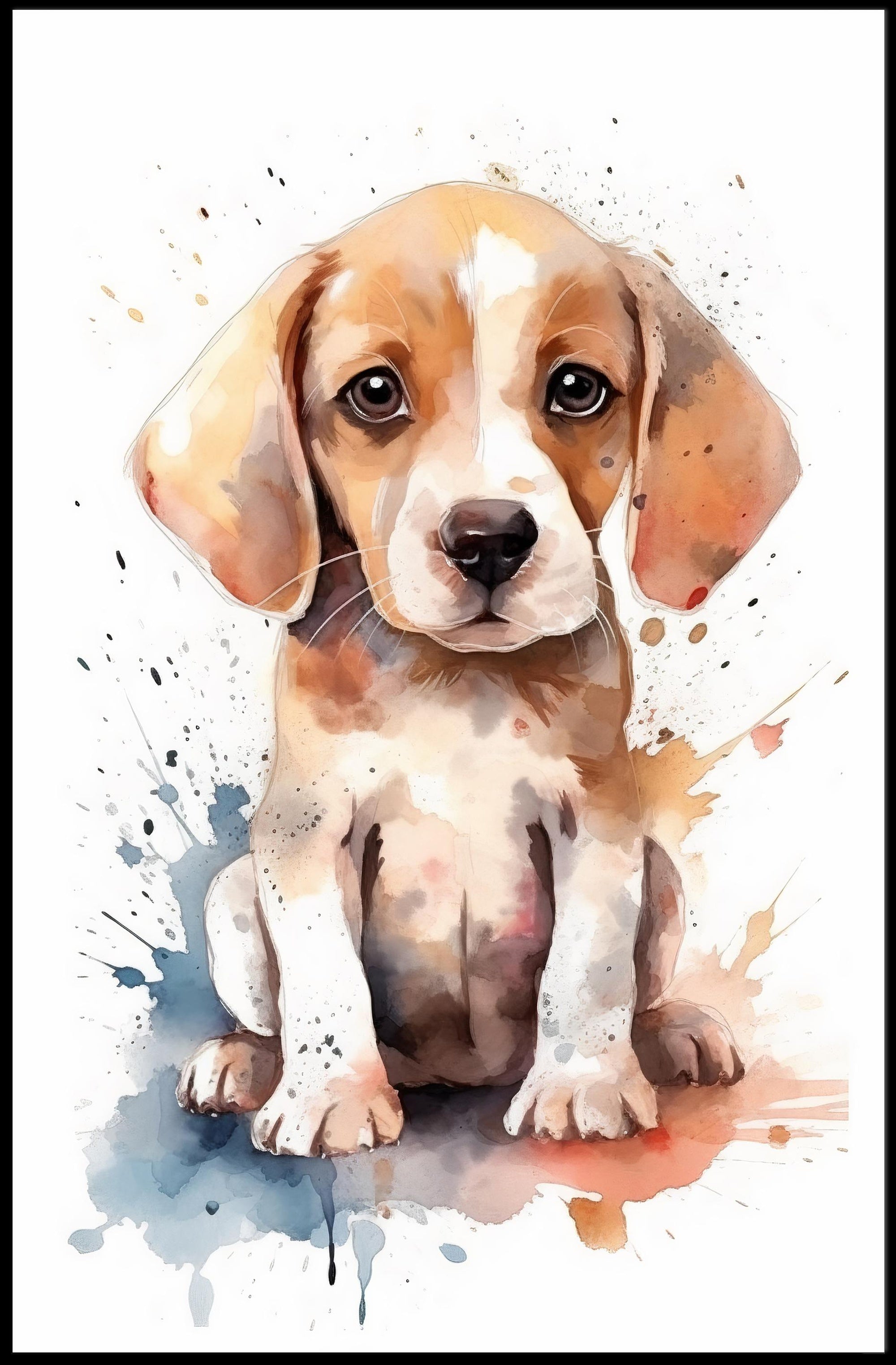 Watercolor Beagle Puppy Poster: Charming Animal Art PosterGoat