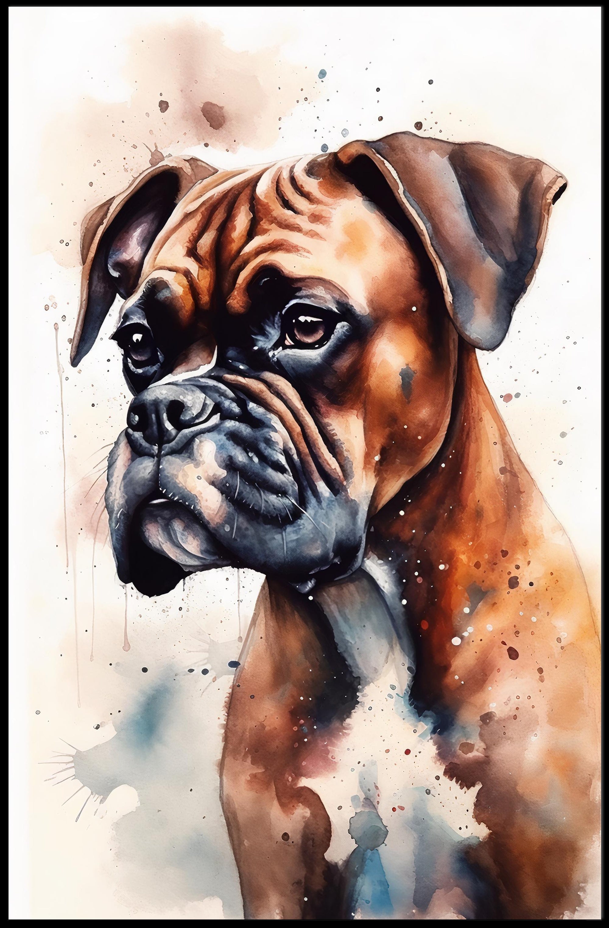 Watercolor Boxer Dog Portrait in Dog Breed Poster PosterGoat