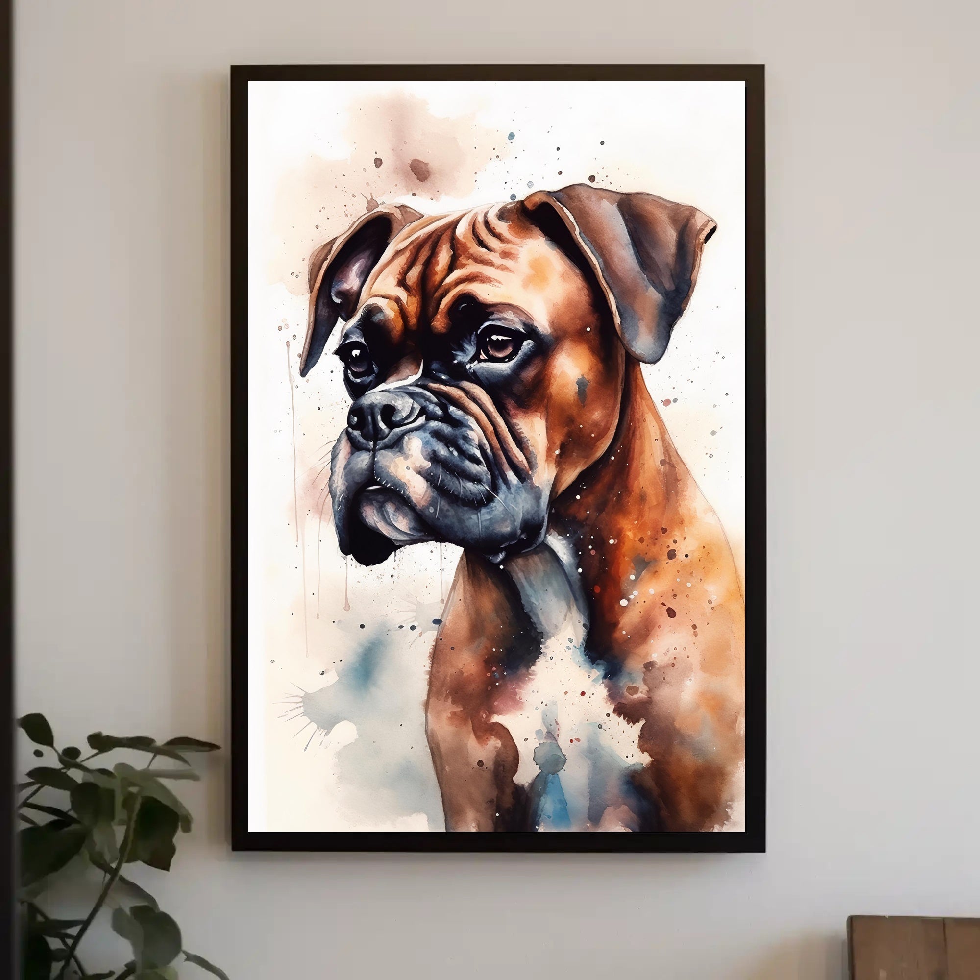 Watercolor Boxer Dog Portrait in Dog Breed Poster PosterGoat