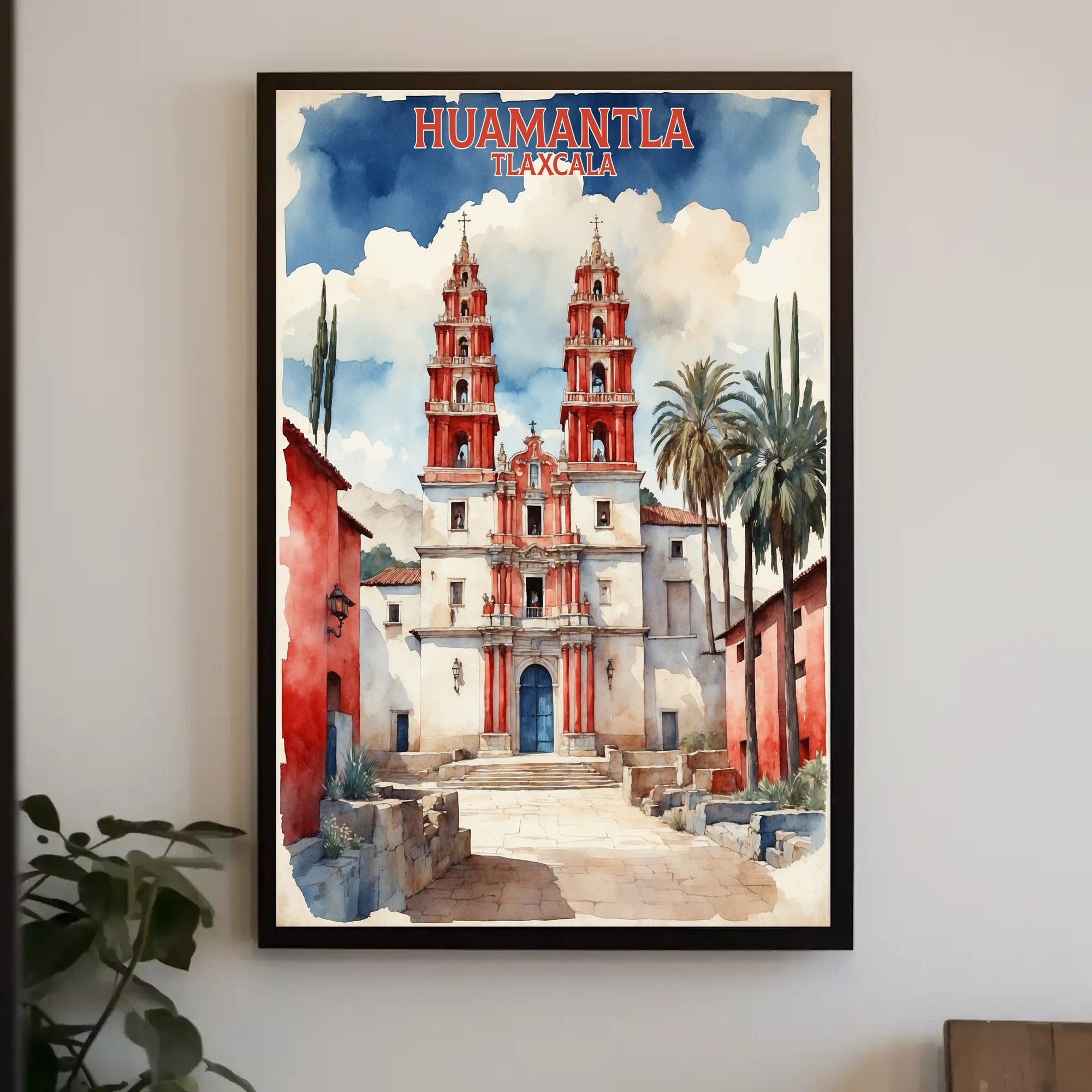 Watercolor Church in Huamantla: Cultural or Heritage Poster PosterGoat