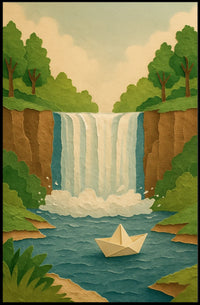 Waterfall Serenity Papercut Art Poster - Abstract or Artistic Poster PosterGoat