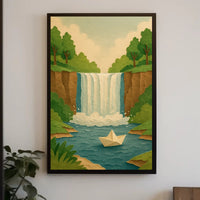 Waterfall Serenity Papercut Art Poster - Abstract or Artistic Poster PosterGoat