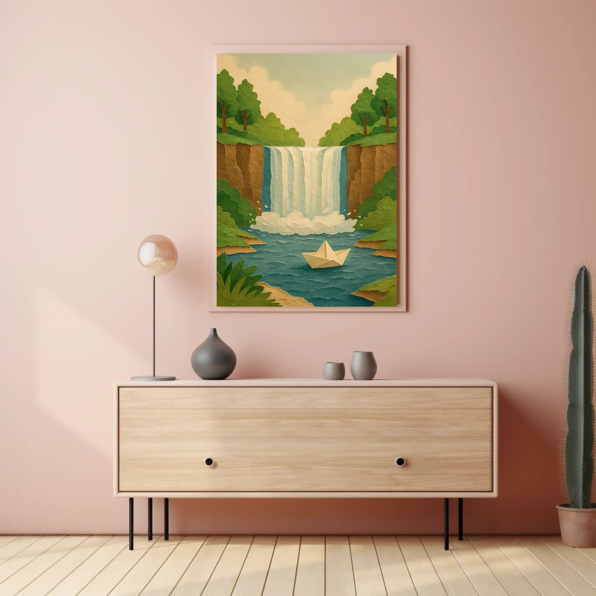 Waterfall Serenity Papercut Art Poster - Abstract or Artistic Poster PosterGoat