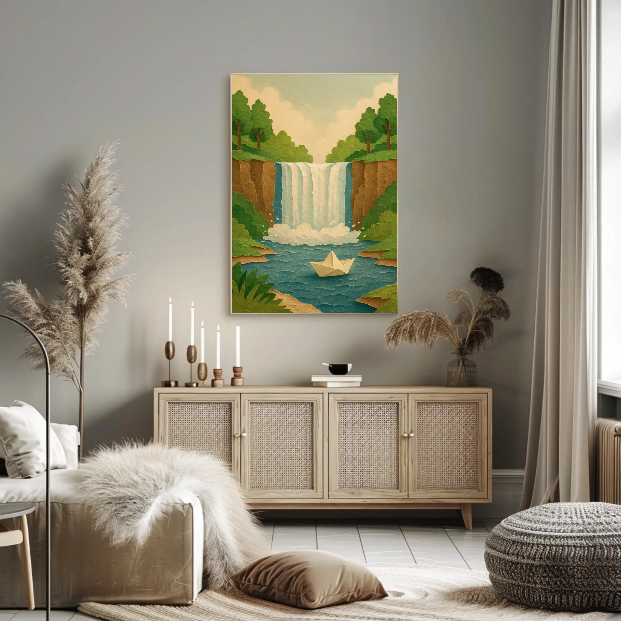 Waterfall Serenity Papercut Art Poster - Abstract or Artistic Poster PosterGoat