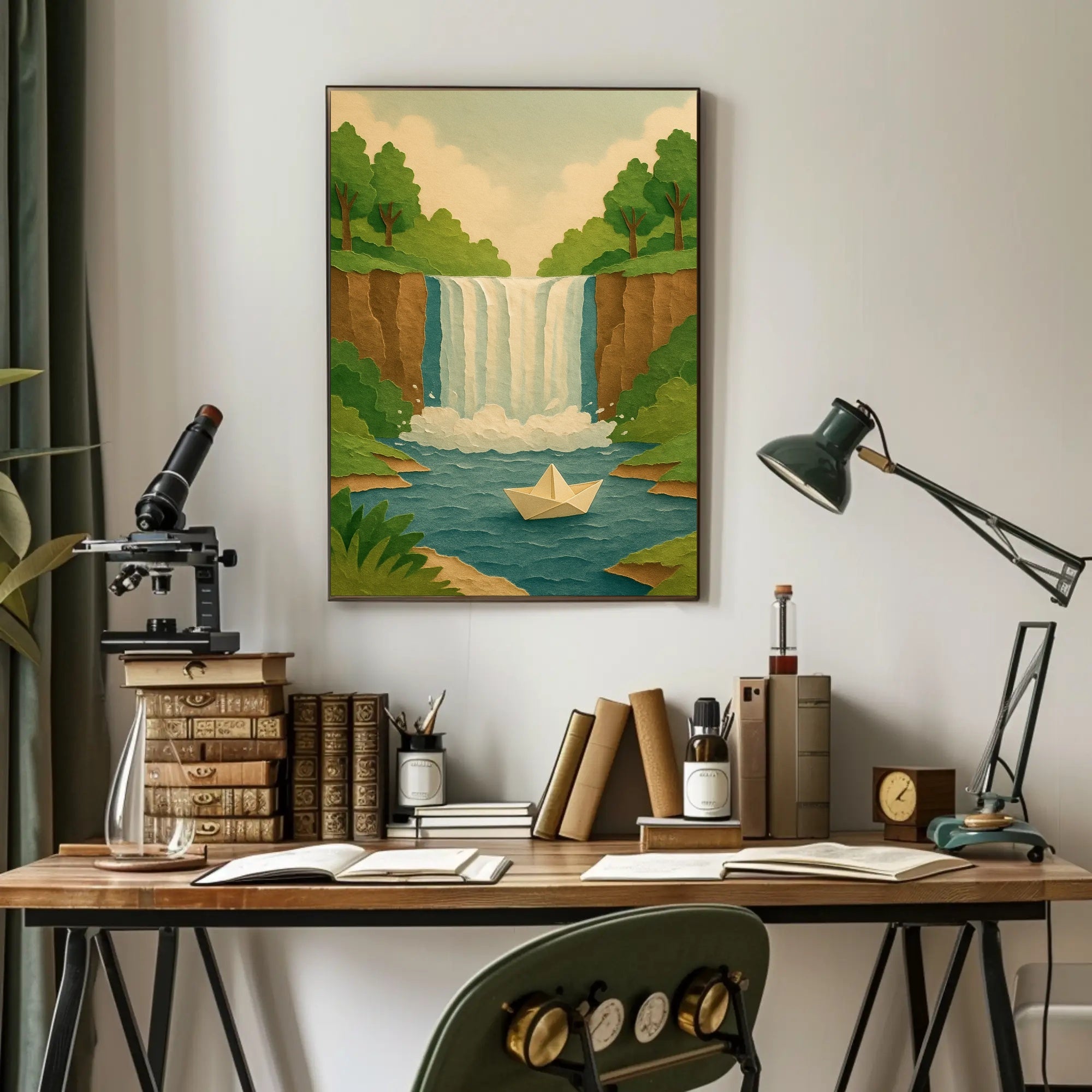 Waterfall Serenity Papercut Art Poster - Abstract or Artistic Poster PosterGoat