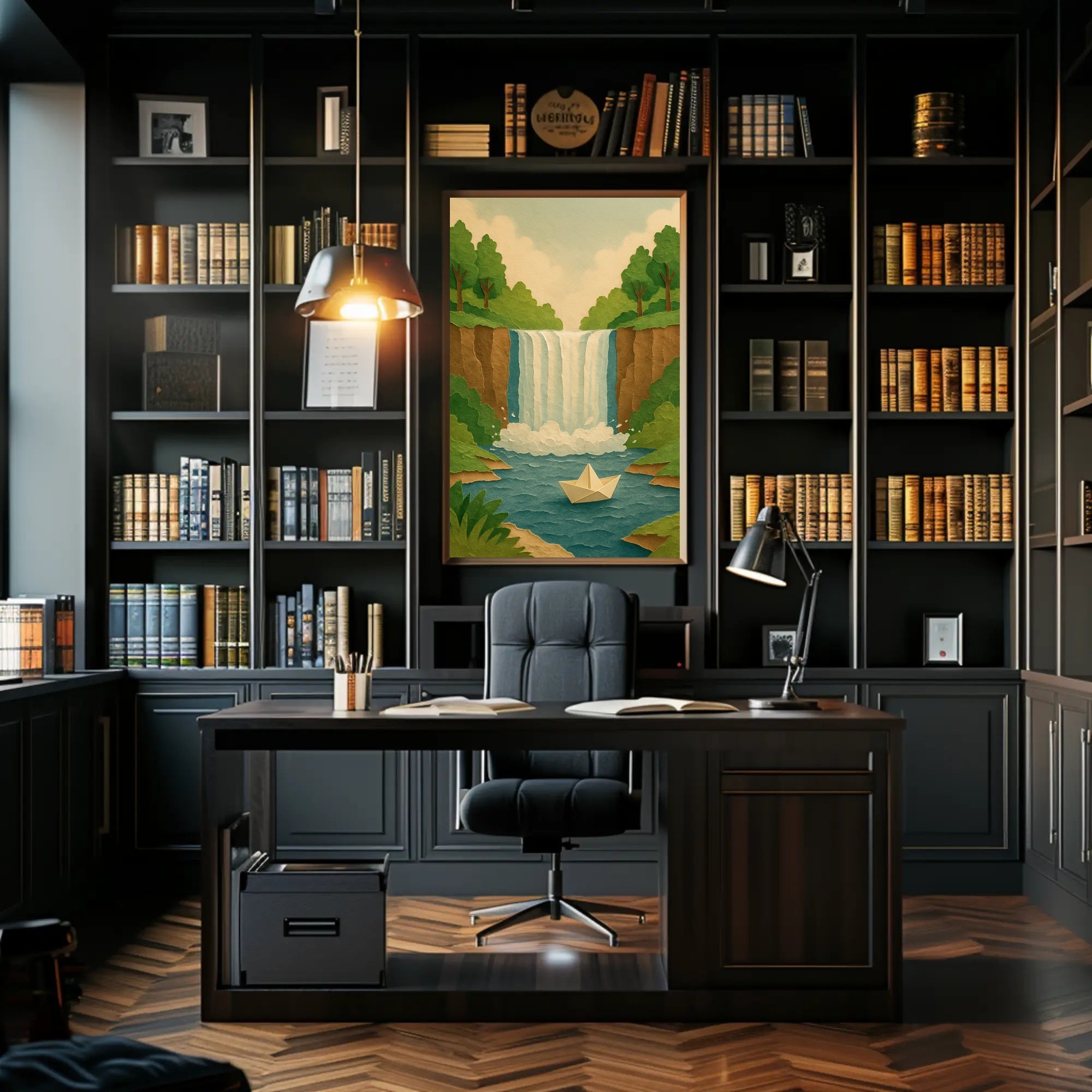 Waterfall Serenity Papercut Art Poster - Abstract or Artistic Poster PosterGoat