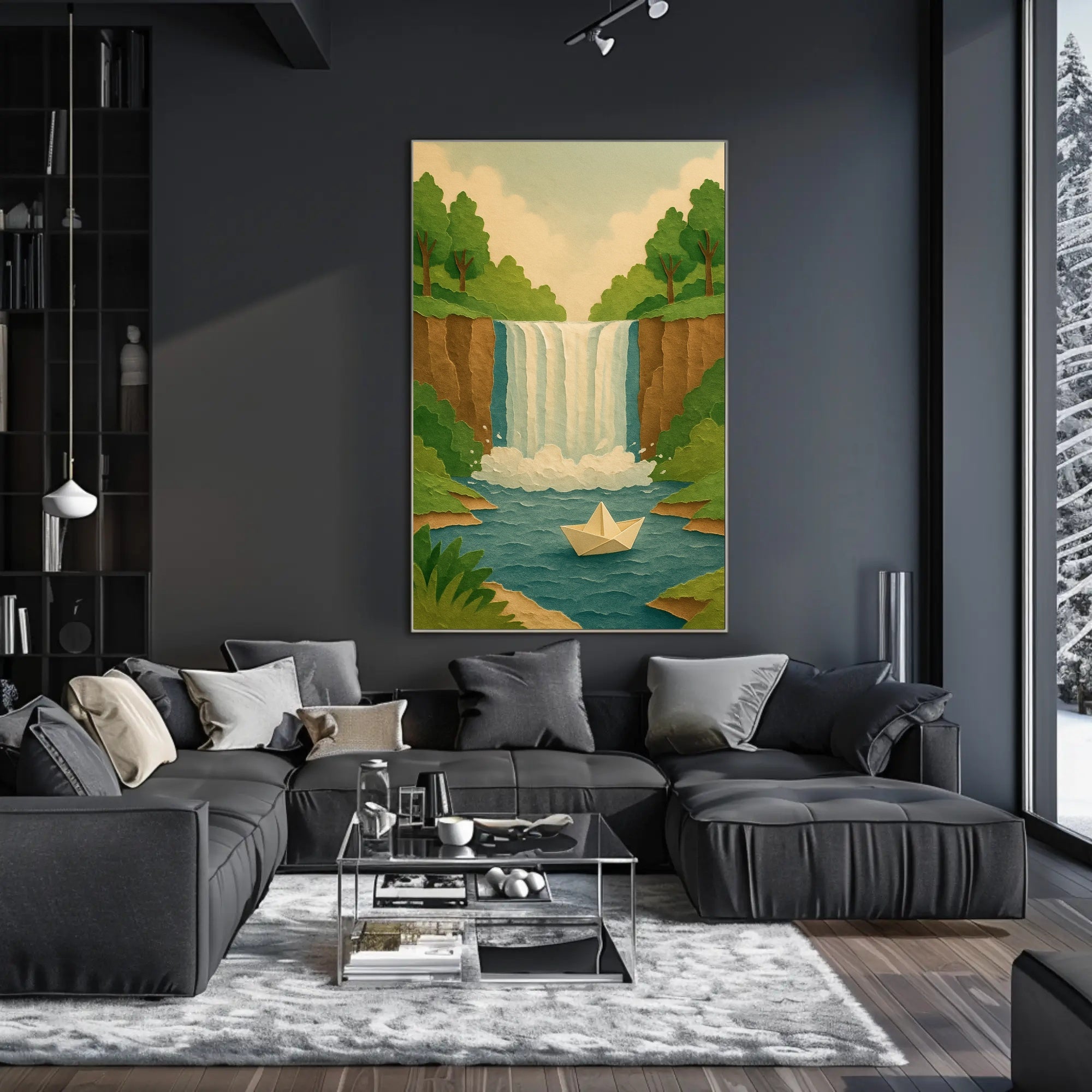 Waterfall Serenity Papercut Art Poster - Abstract or Artistic Poster PosterGoat