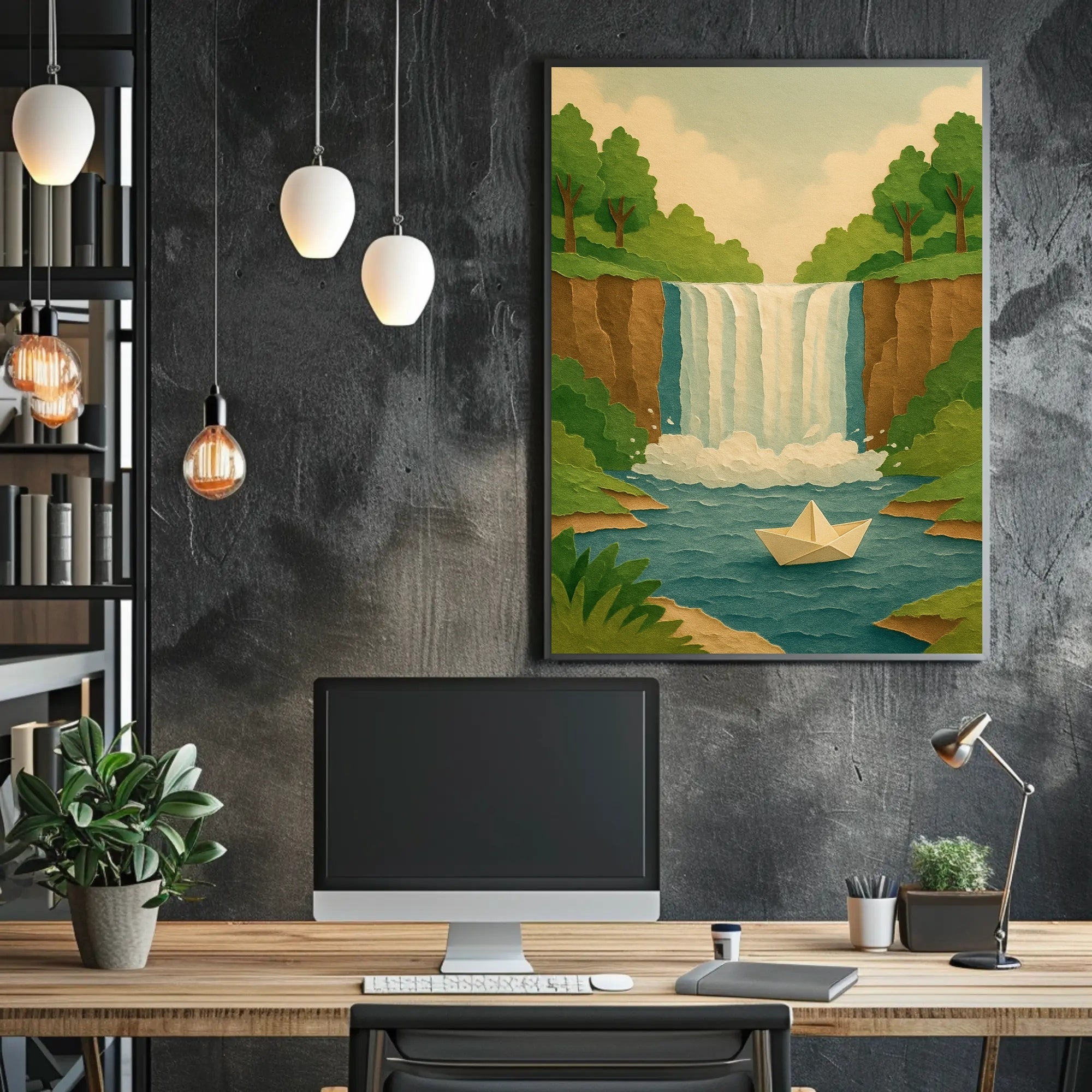 Waterfall Serenity Papercut Art Poster - Abstract or Artistic Poster PosterGoat