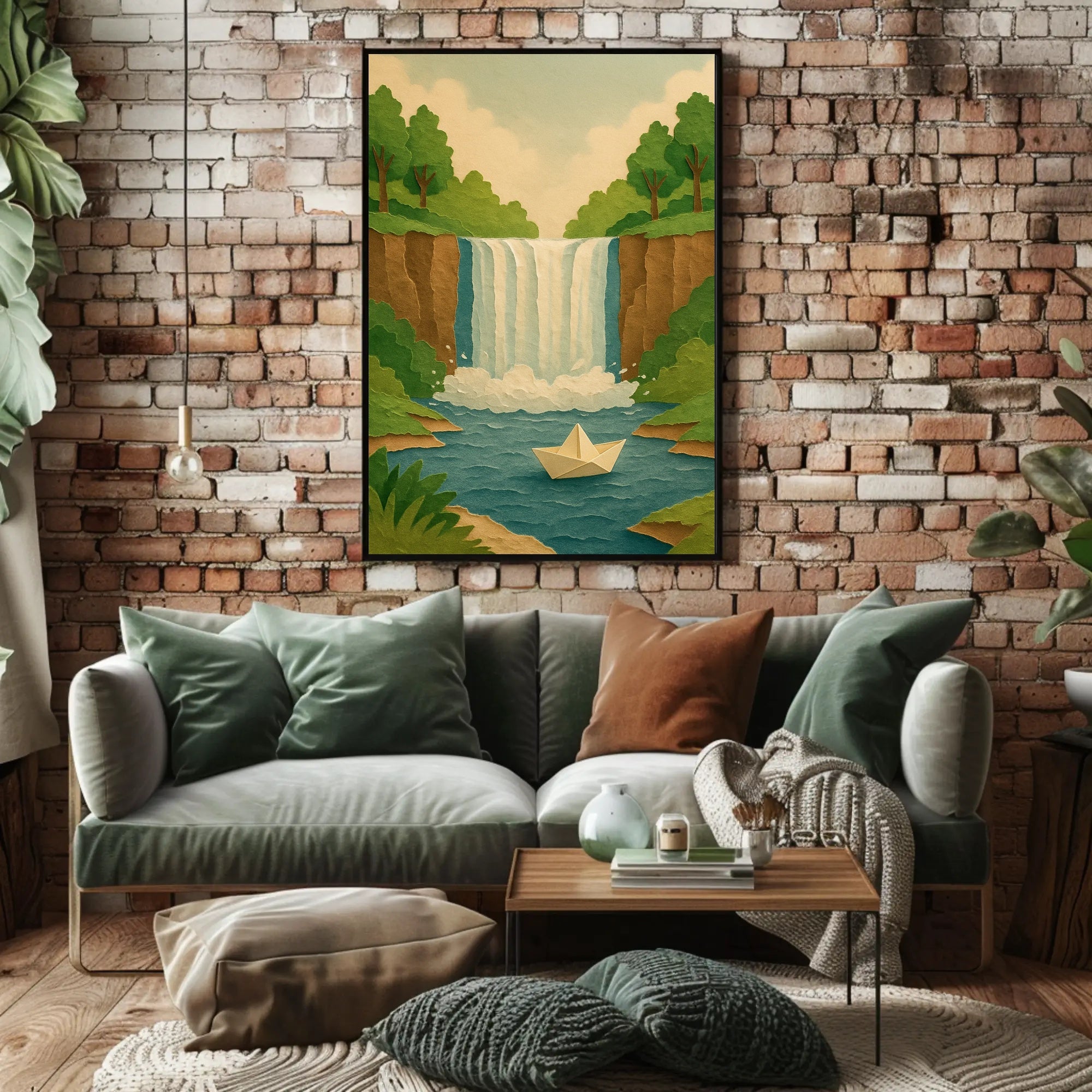 Waterfall Serenity Papercut Art Poster - Abstract or Artistic Poster PosterGoat