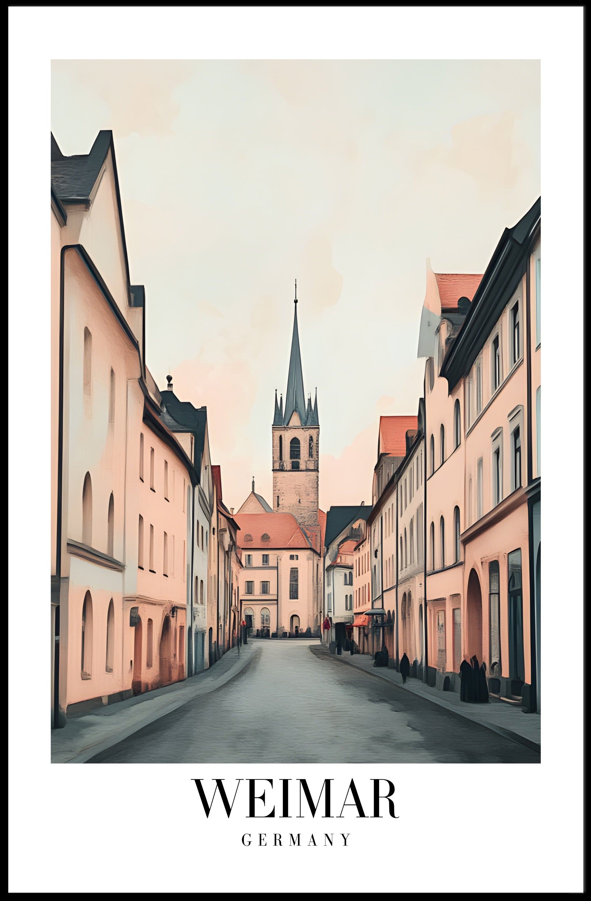 Weimar Street Scene with Church Urban or Cityscape Poster PosterGoat