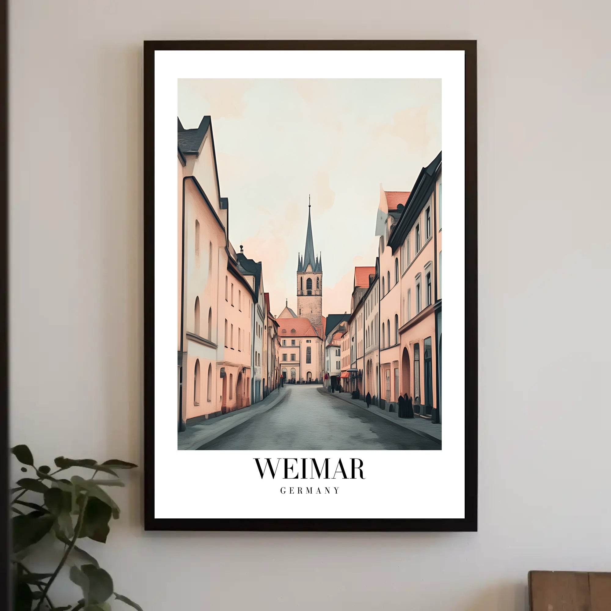 Weimar Street Scene with Church Urban or Cityscape Poster PosterGoat