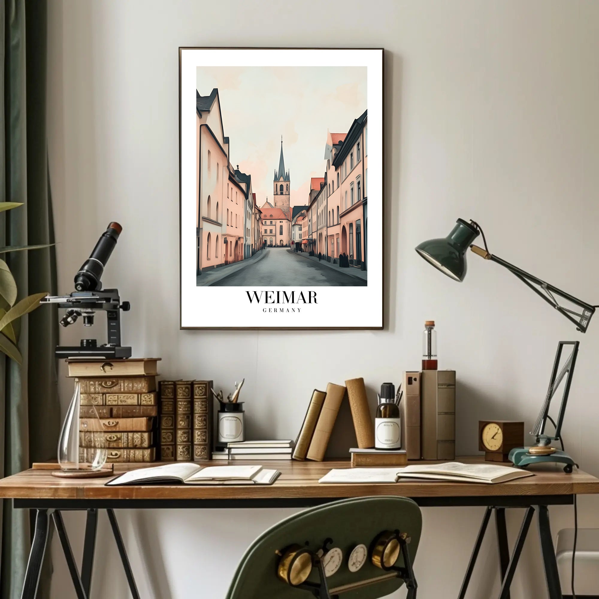 Weimar Street Scene with Church Urban or Cityscape Poster PosterGoat