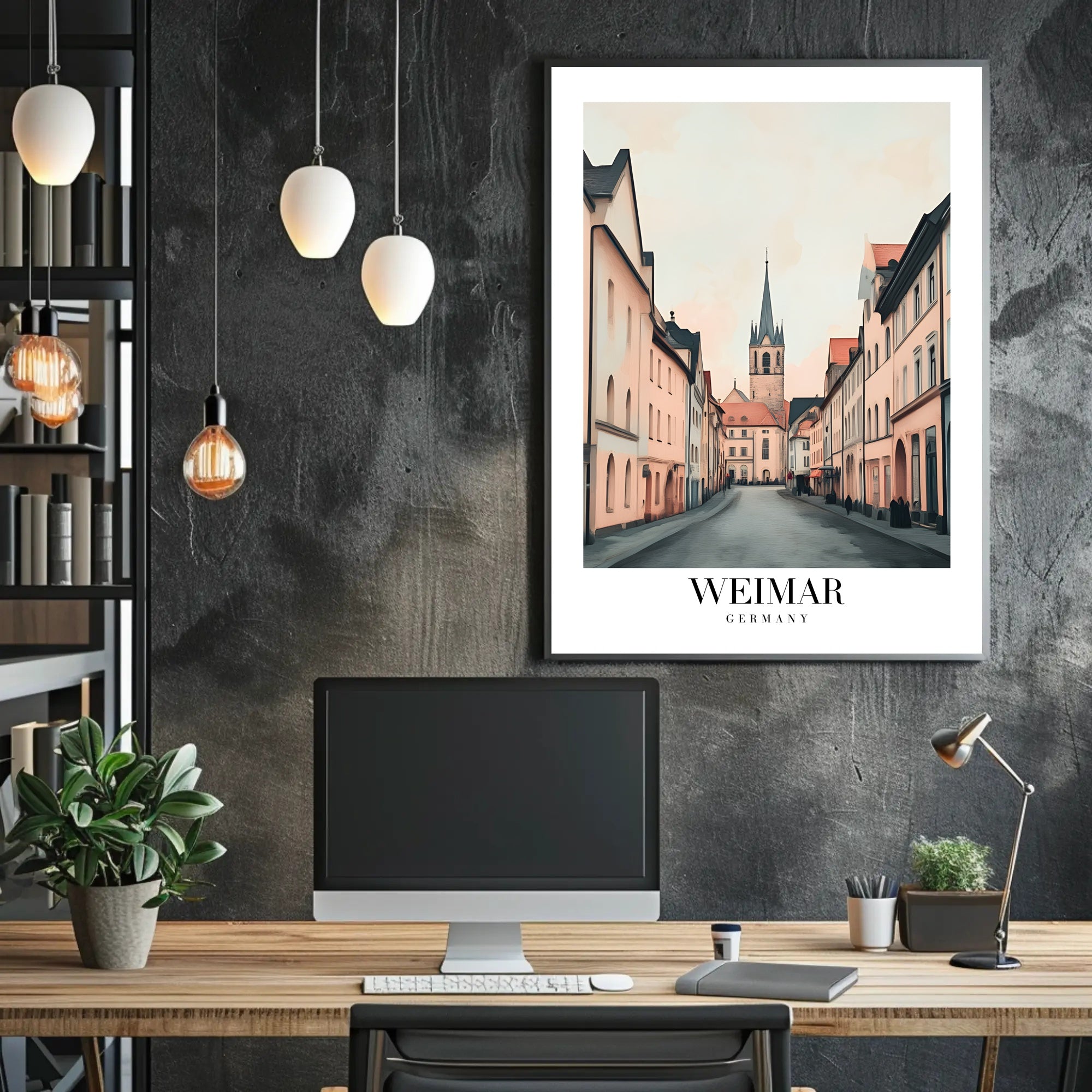Weimar Street Scene with Church Urban or Cityscape Poster PosterGoat