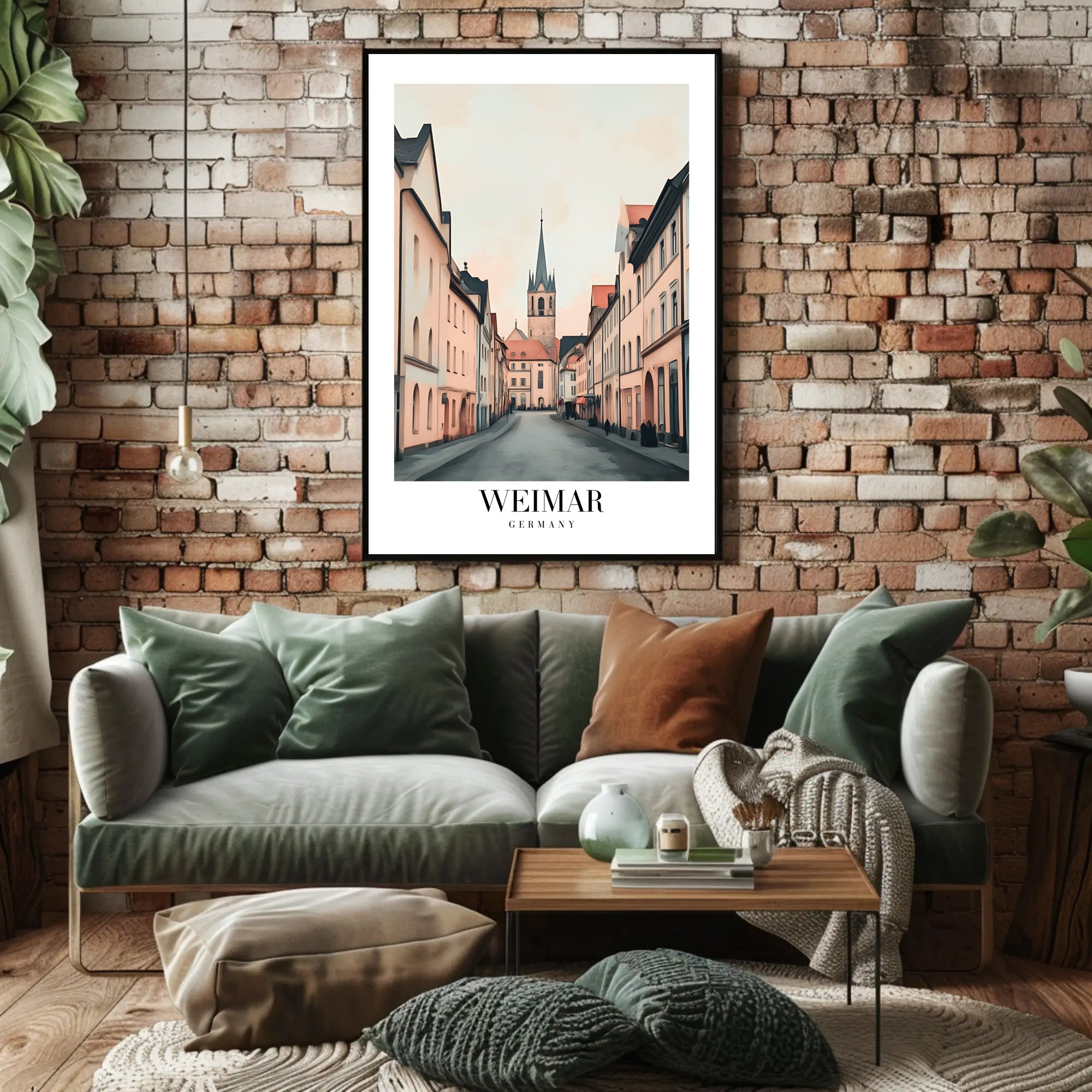 Weimar Street Scene with Church Urban or Cityscape Poster PosterGoat