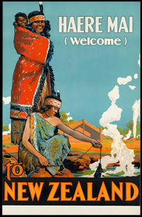 Welcome to New Zealand Vintage Travel Culture Poster PosterGoat
