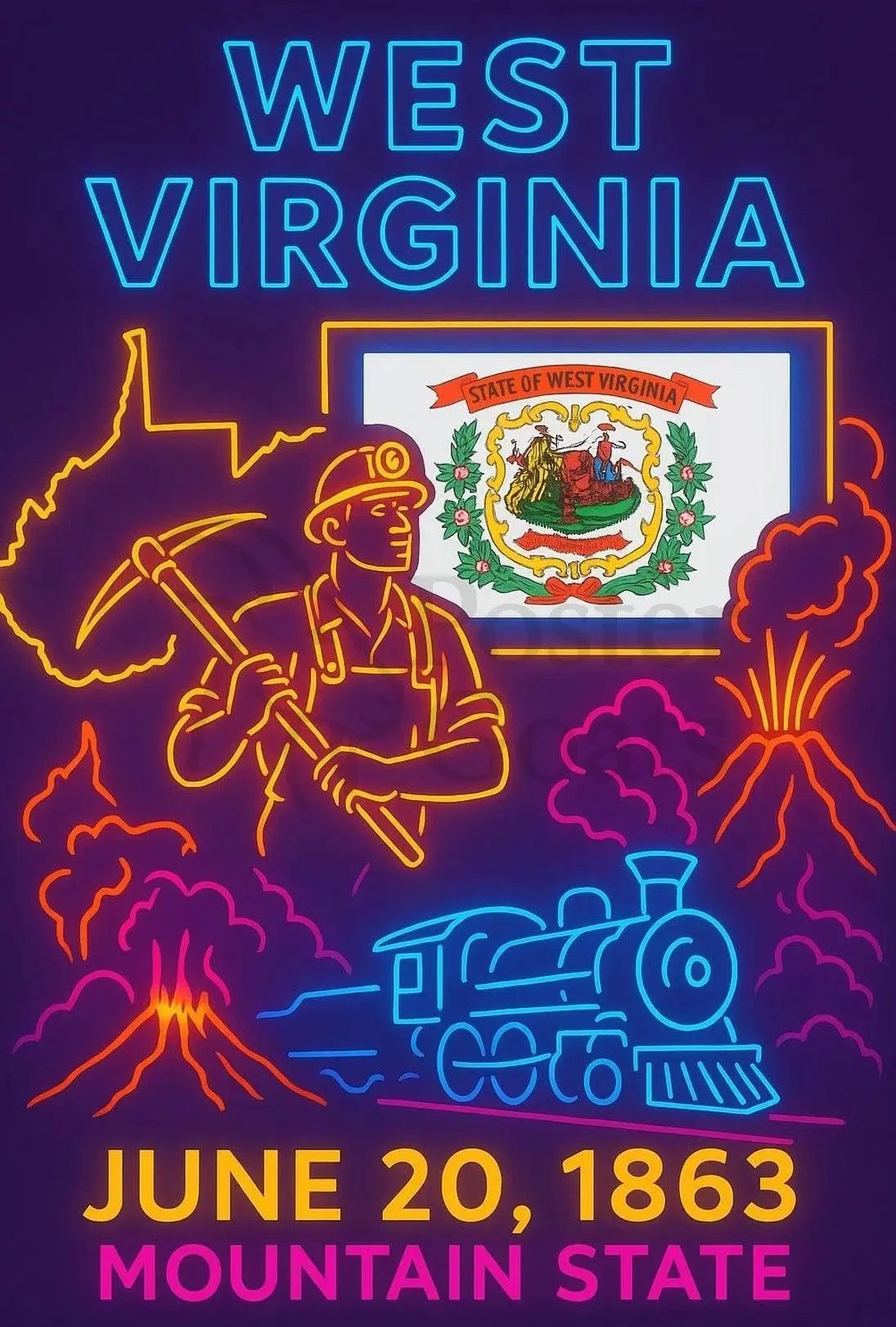 West Virginia Heritage Neon Art Cultural or Heritage Poster PosterGoat