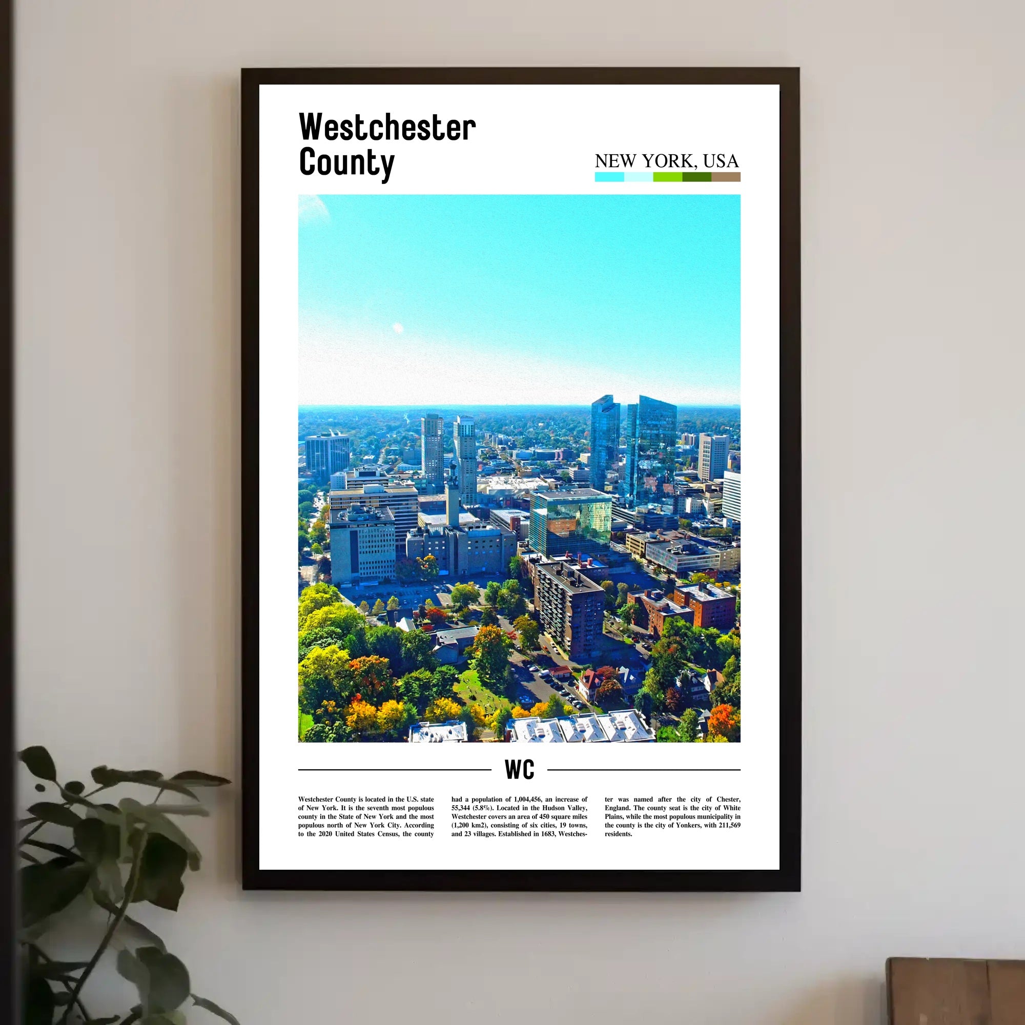 Westchester Aerial Cityscape Travel Art Poster PosterGoat
