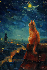 Whimsical Cat Starlit Night Artistic Animal Poster PosterGoat