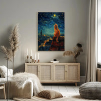 Whimsical Cat Starlit Night Artistic Animal Poster PosterGoat