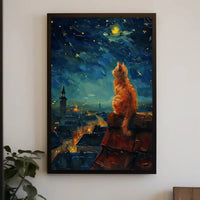 Whimsical Cat Starlit Night Artistic Animal Poster PosterGoat