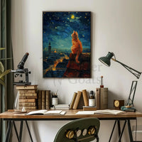 Whimsical Cat Starlit Night Artistic Animal Poster PosterGoat