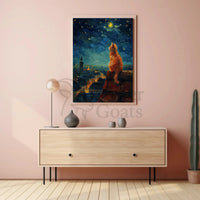 Whimsical Cat Starlit Night Artistic Animal Poster PosterGoat