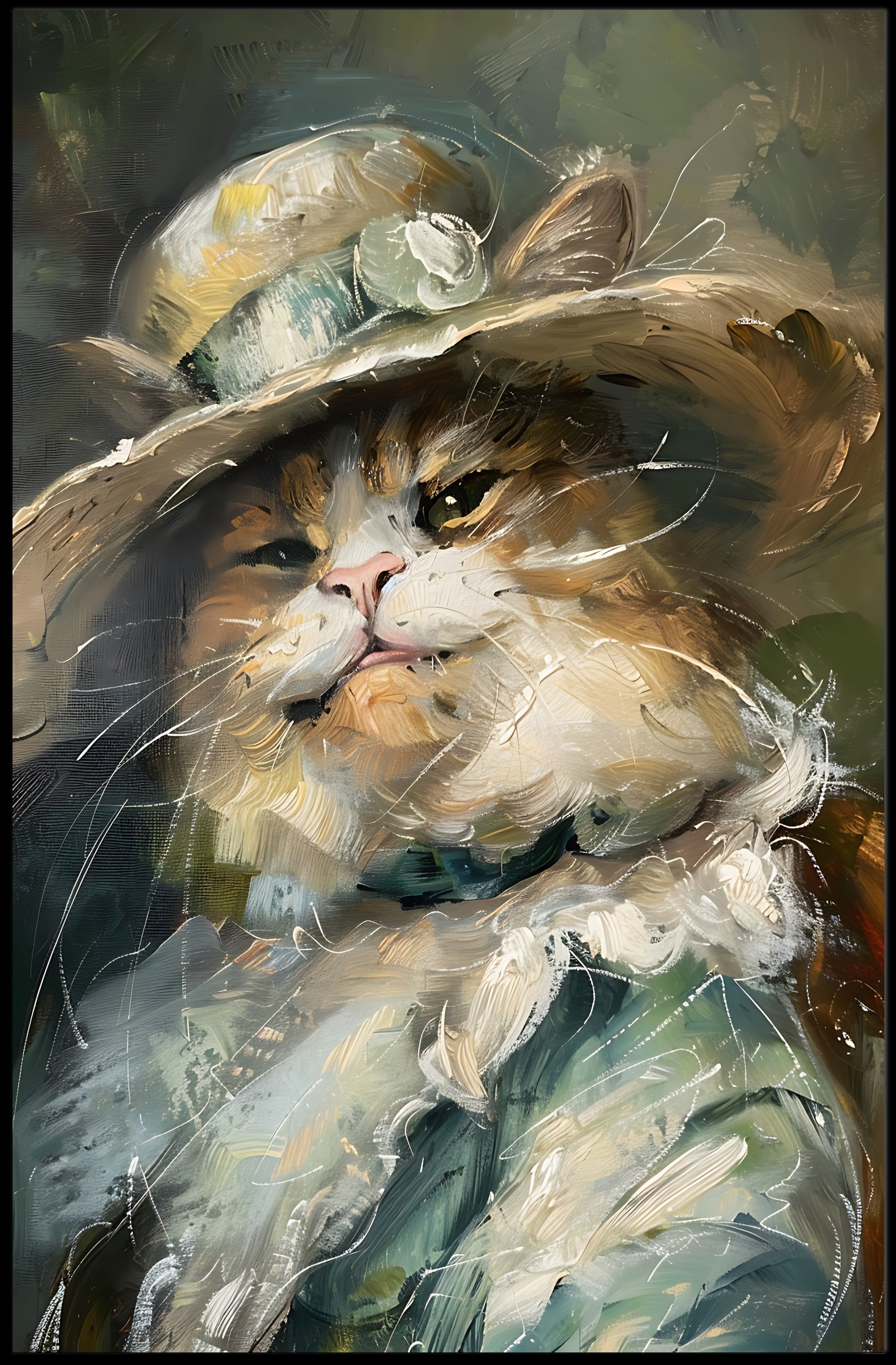 Whimsical Cat with Hat - Abstract or Artistic Poster PosterGoat