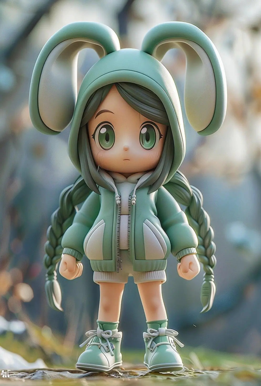 Whimsical Character Art in Green Hoodie Pop Culture Poster PosterGoat