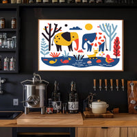 Whimsical Elephants with Colorful Nature Scene Poster PosterGoat