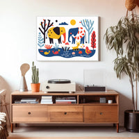 Whimsical Elephants with Colorful Nature Scene Poster PosterGoat